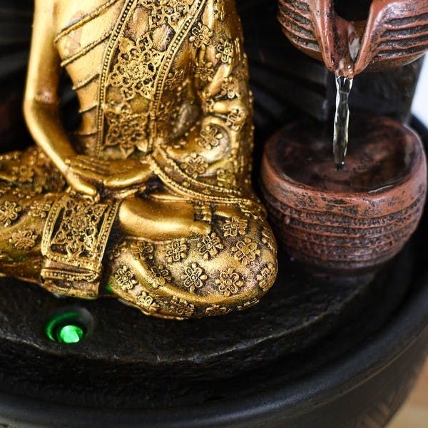 Brunnen Buddha 40cm Grau Gold Beleuchtung Brunnenbuddha Feng Shui
