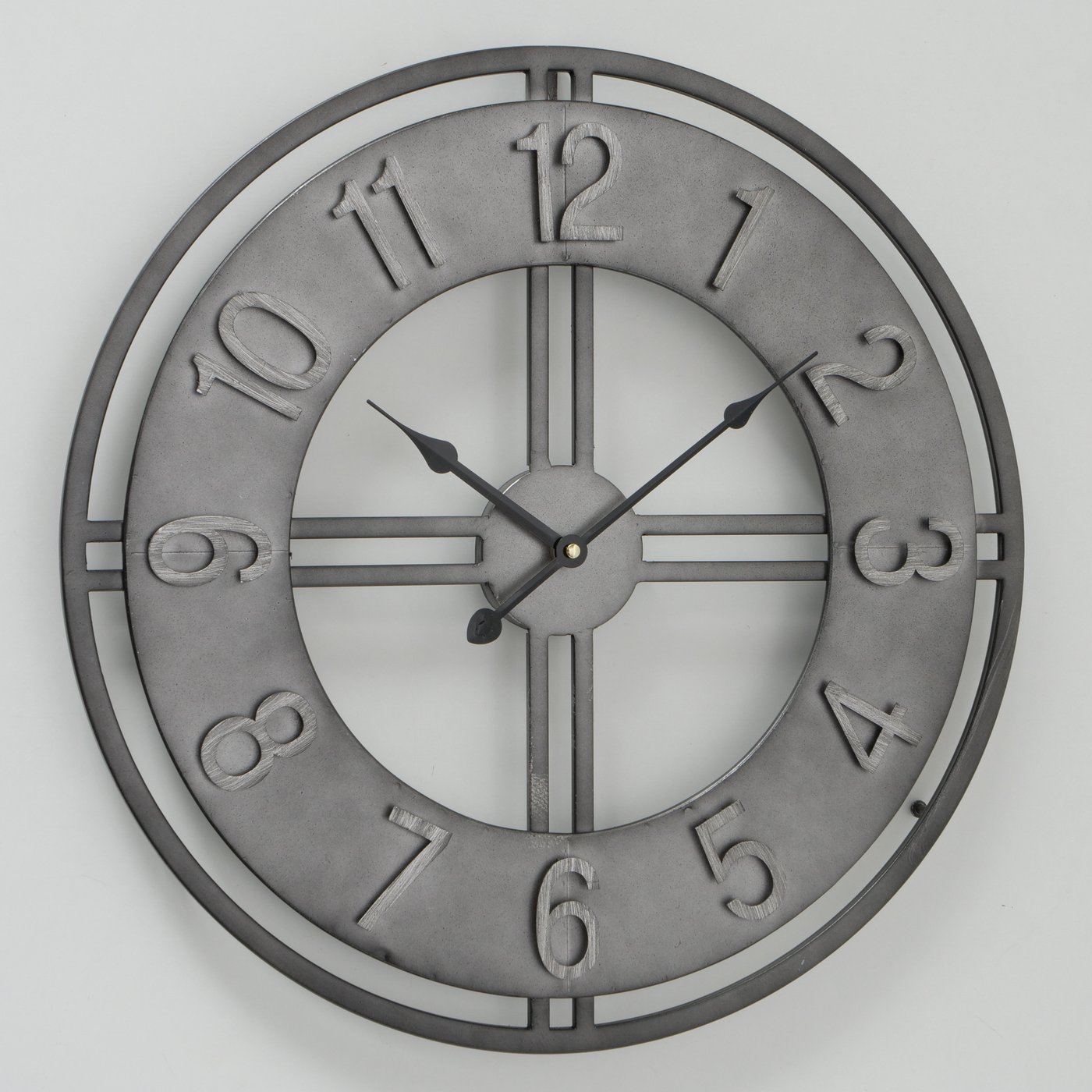 Große Wanduhr Pioneer Zink D50cm Metall Silber Grau Vintage Uhr Neu