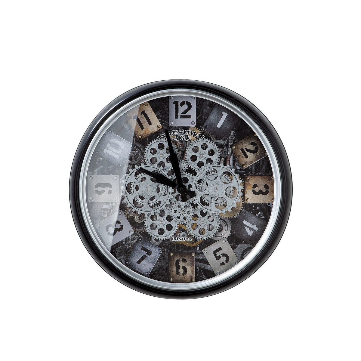 Gilde Uhr Metall Glas Wanduhr  Steam 51cm schwarz silber champagnefarben