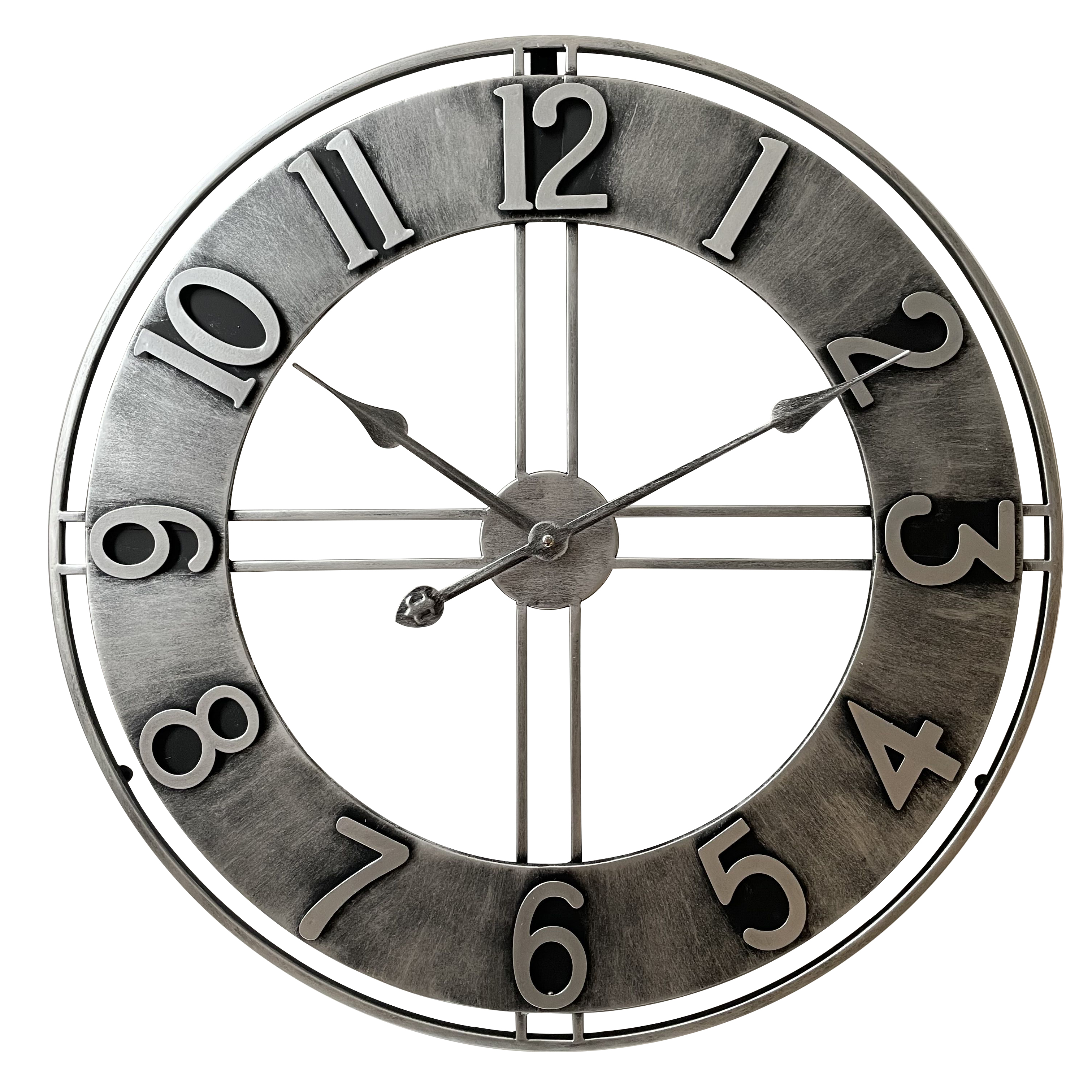 Wanduhr 60cm Becka Grau Streben Metall Antik Rom Uhr