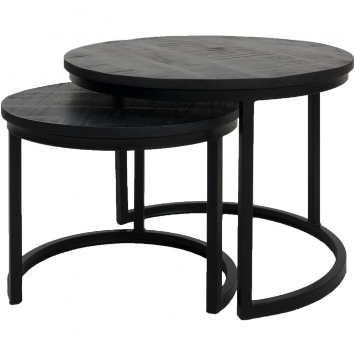 Couchtisch Bart - 2er-Set - Schwarze Platte - Schwarze Basis Beistelltisch Sofatisch kleiner Tisch Couch