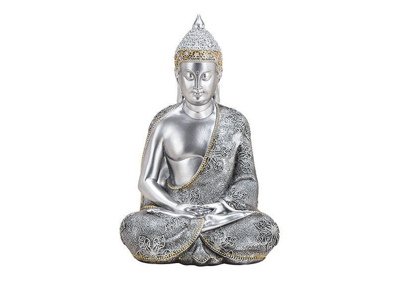 Buddha 38cm Silber Figur Modell Gold Mönch Buddhafigur Statue