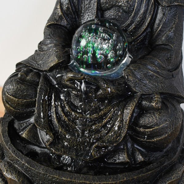 Brunnen Buddha 33cm Grau Wasser Beleuchtung Brunnenbuddha Feng Shui