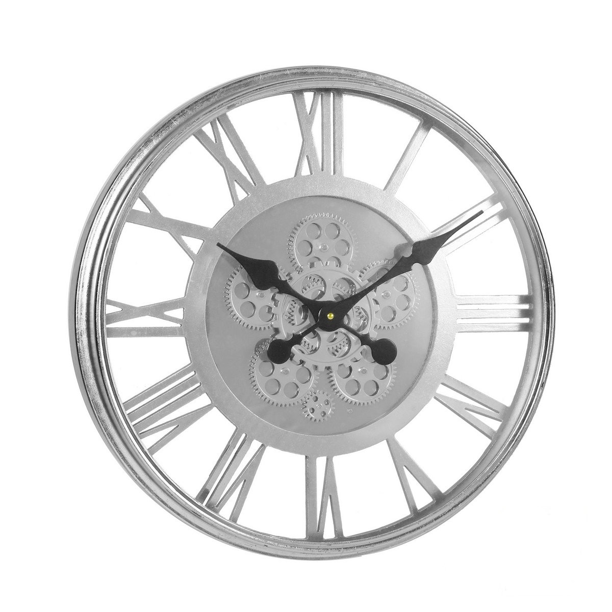Wanduhr Industrie Victoria Silber 53cm Glas Metall Zahnräder Uhr Industry