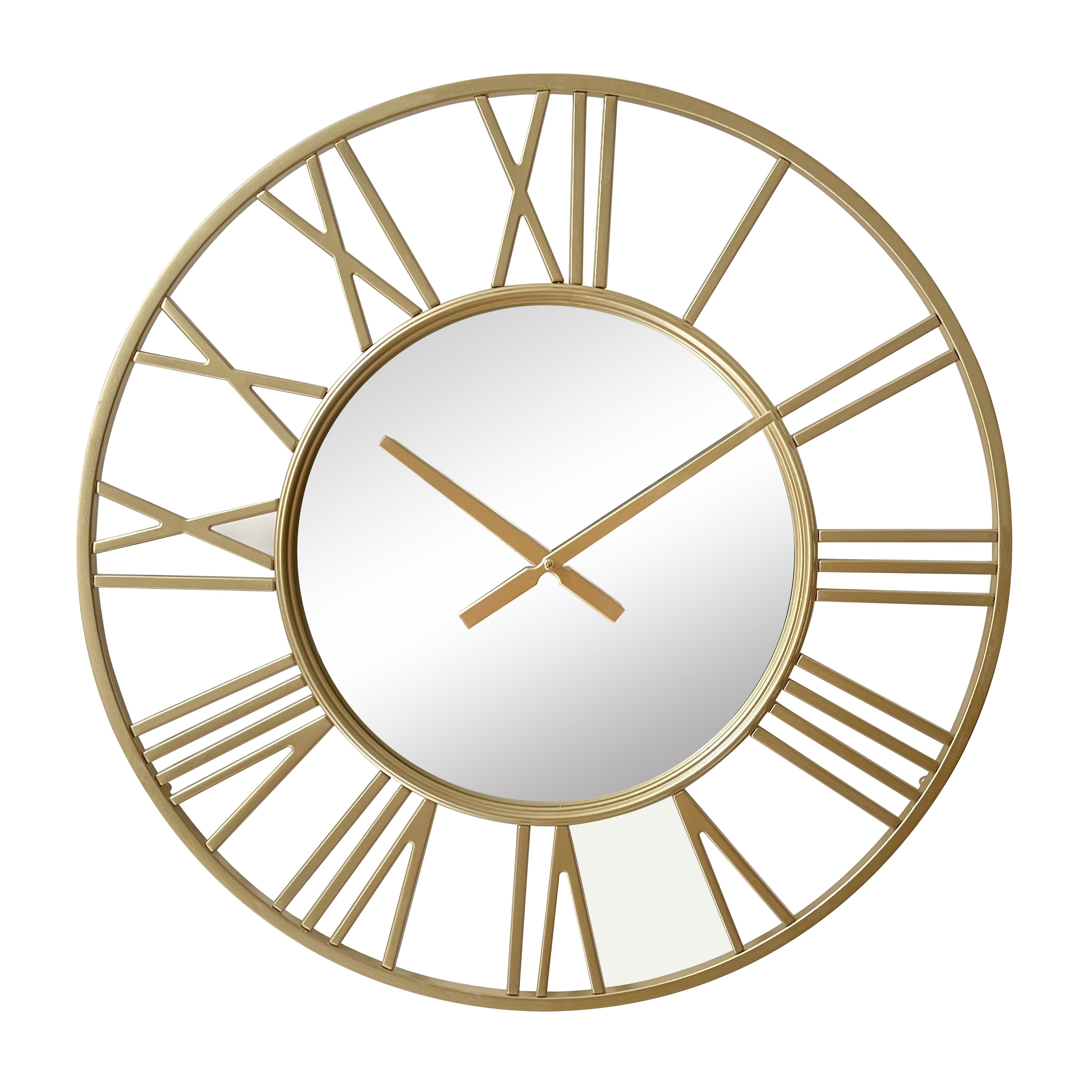 Wanduhr 60cm Phoenix Spiegel Gold Metall Uhr römische Ziffern