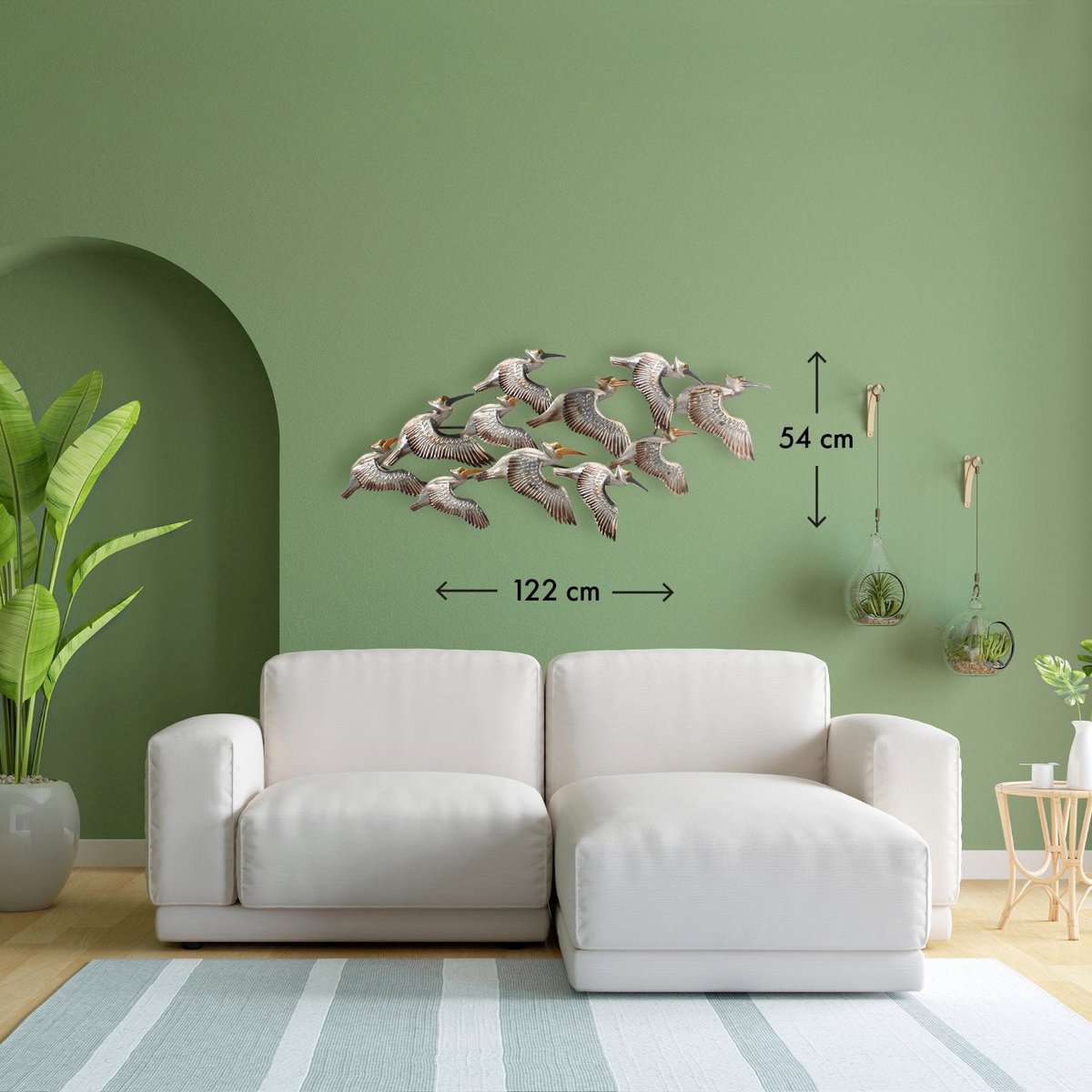 Hübsche Pelikane - 122x54 cm Wanddeko Vögel Wandbild Metall Wand Dekoration 3D Artishoque