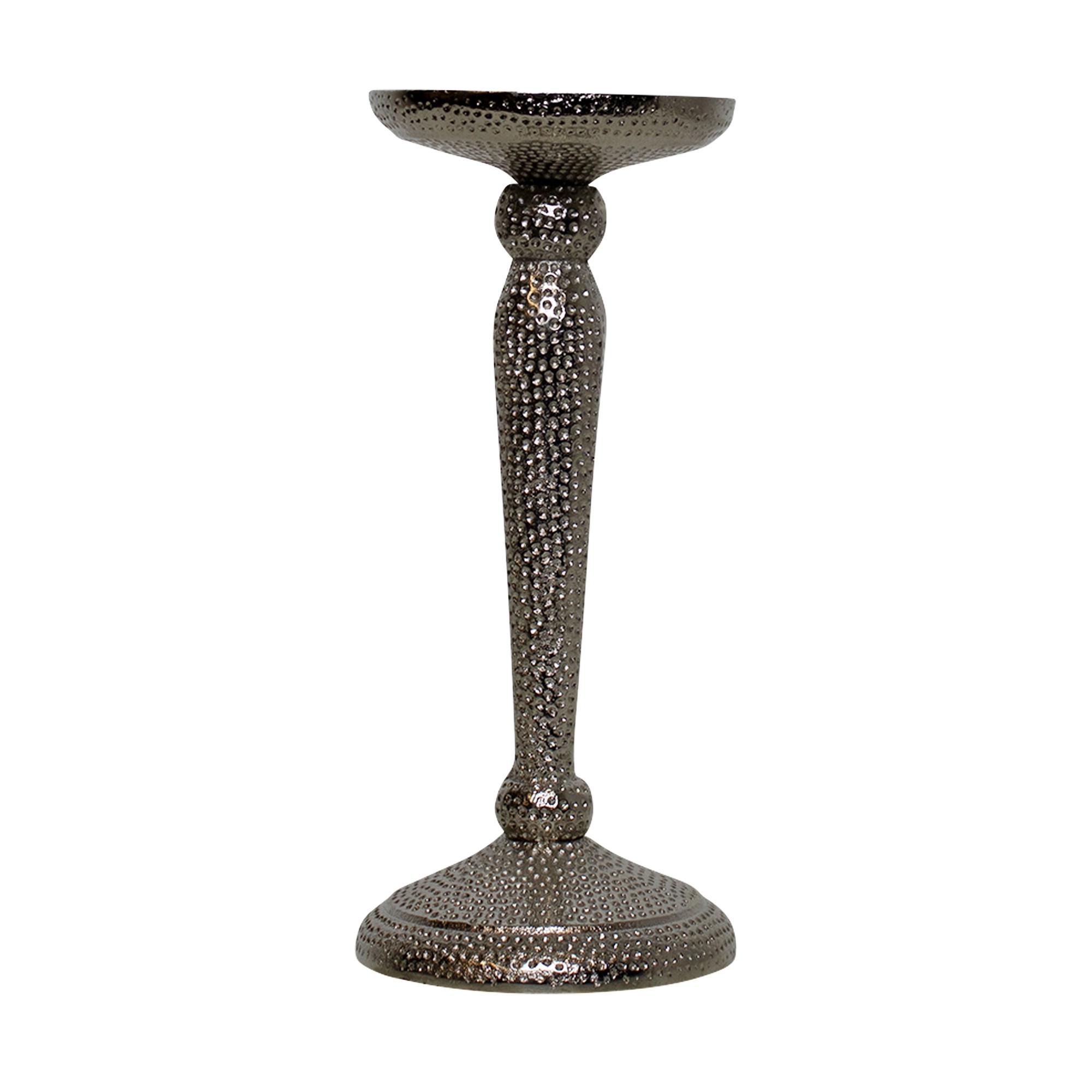 Kerzenleuchter Silber 22cm Hammerschlag einflammig Metall Stumpenkerze Kerzenständer Antik Barock