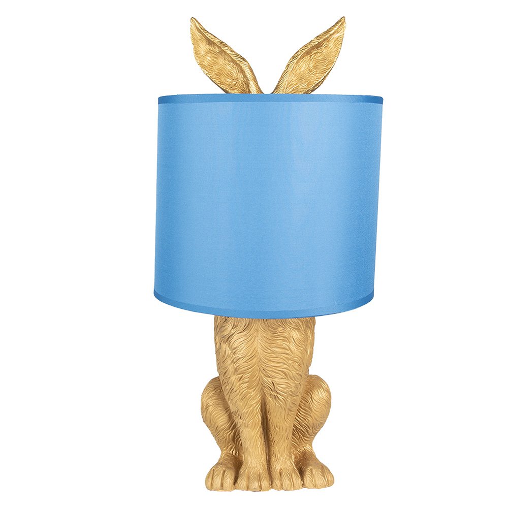 Tischlampe Hase Gold Blau Schirm Lampe Tier Tischleuchte
