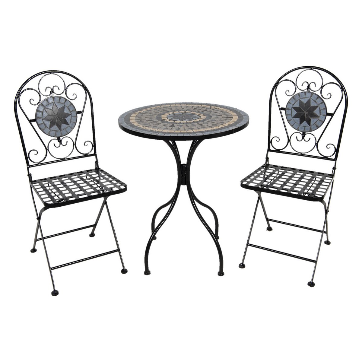Tisch Set 2 Stühle Gartentisch Mosaik Gartenstuhl Garten Stuhl Clayre Eef