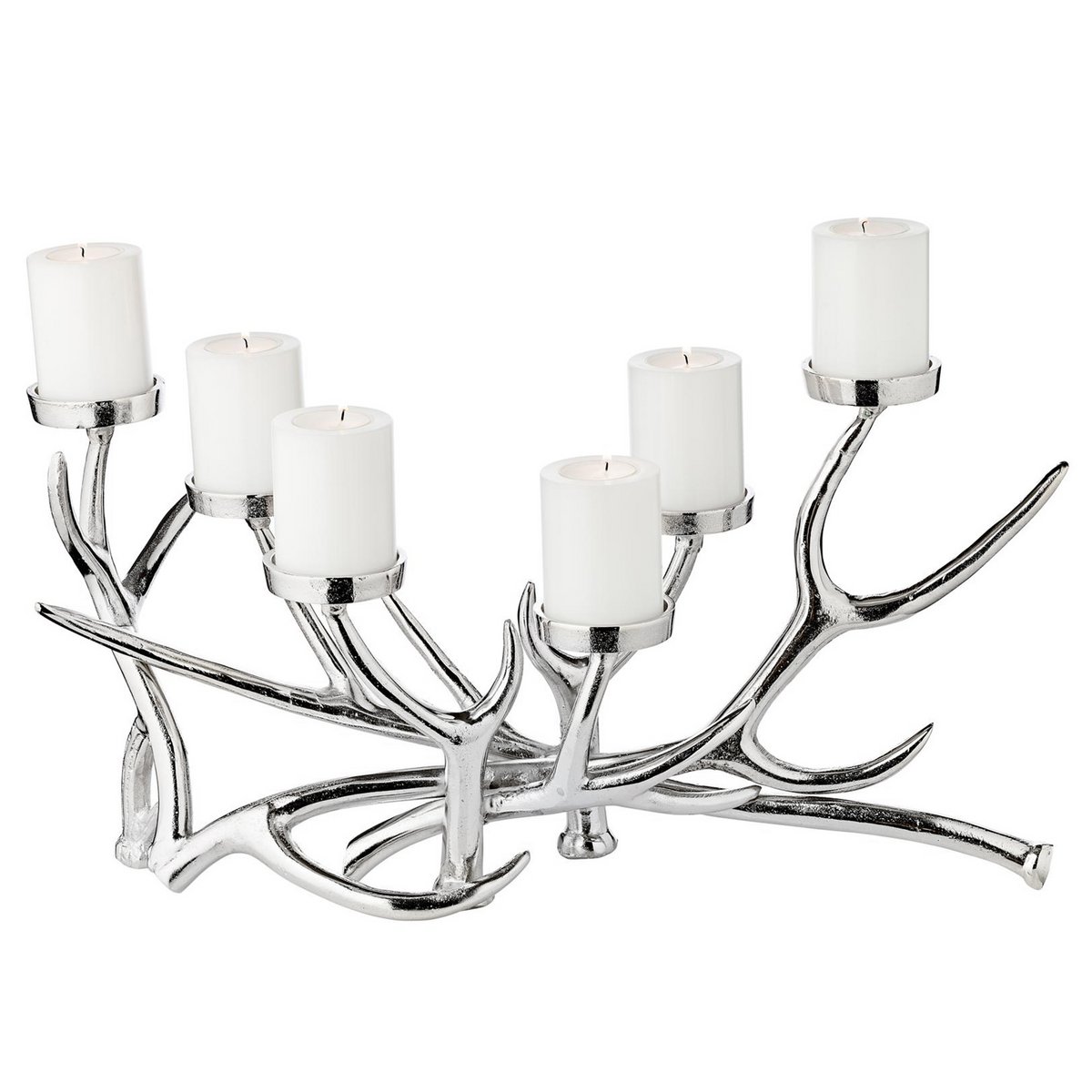EDZARD Kerzenhalter Kerzenleuchter James, Geweih-Design, Aluminium vernickelt, Länge 55 cm, Höhe 27,5 cm, 6-flammig