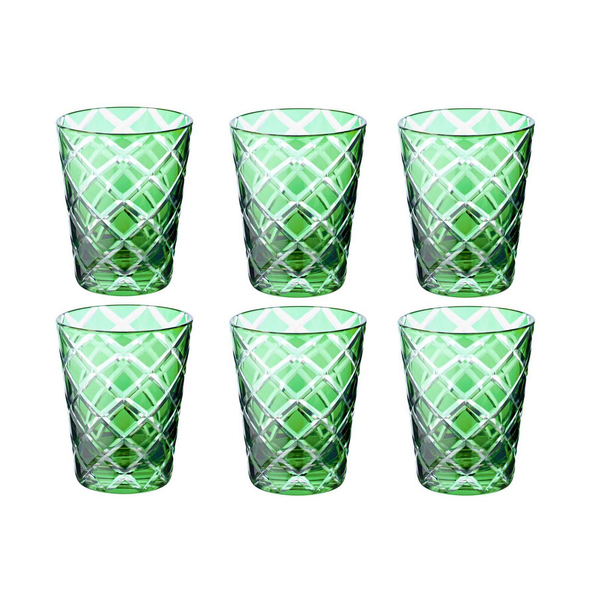 6er Set Kristallgläser Dio, grün, handgeschliffenes Glas, Höhe 10 cm