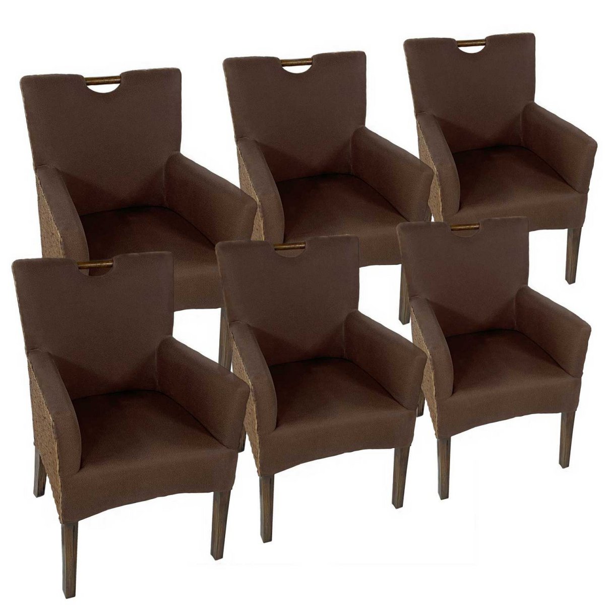 Esszimmer Stühle Set 6 Stück Rattan Armlehner Sessel Bilbao vollgepolstert Polster prairie brown
