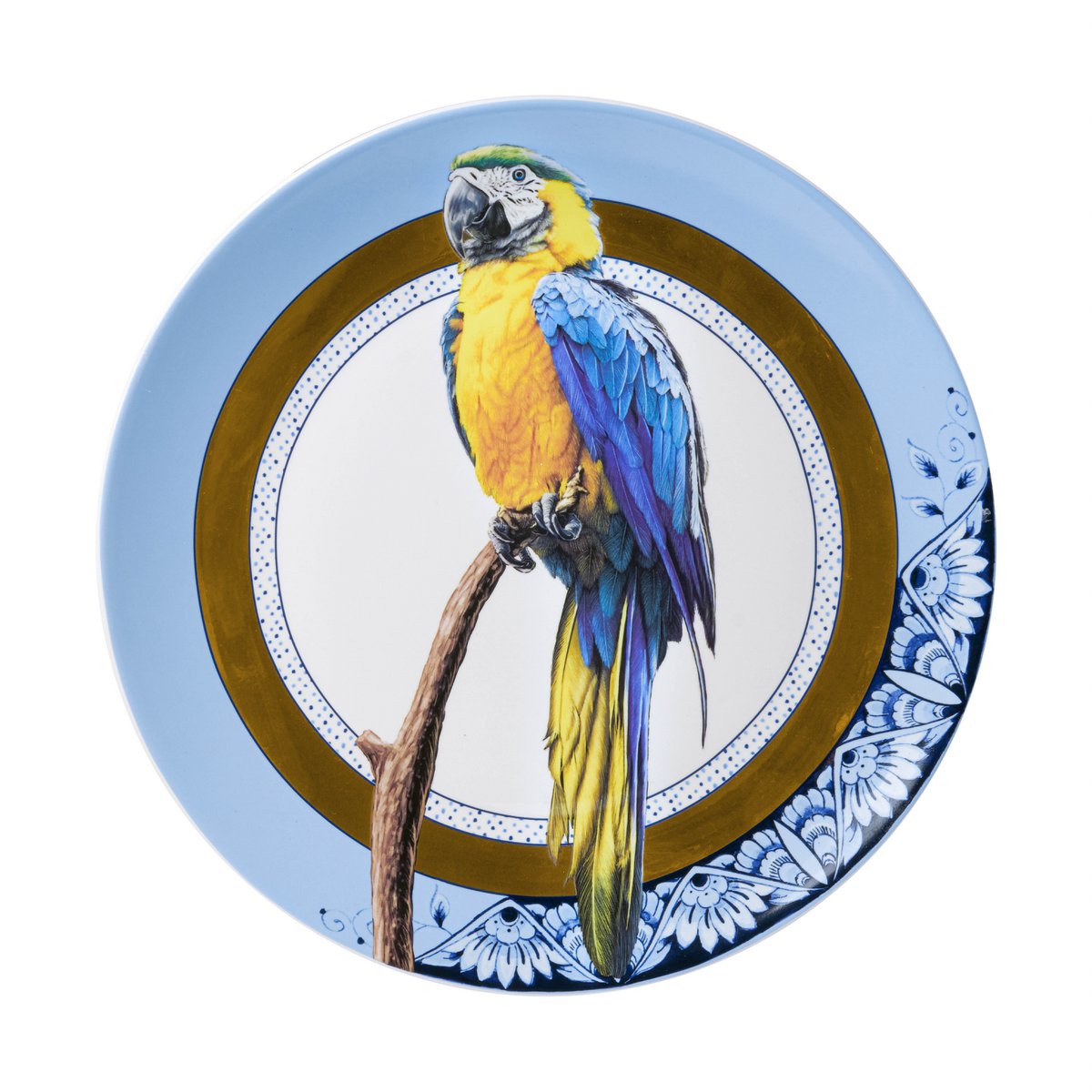 Edler Wandteller Papagei Blau 32cm Heinen Delfts Vogel Wand Teller Dekoration