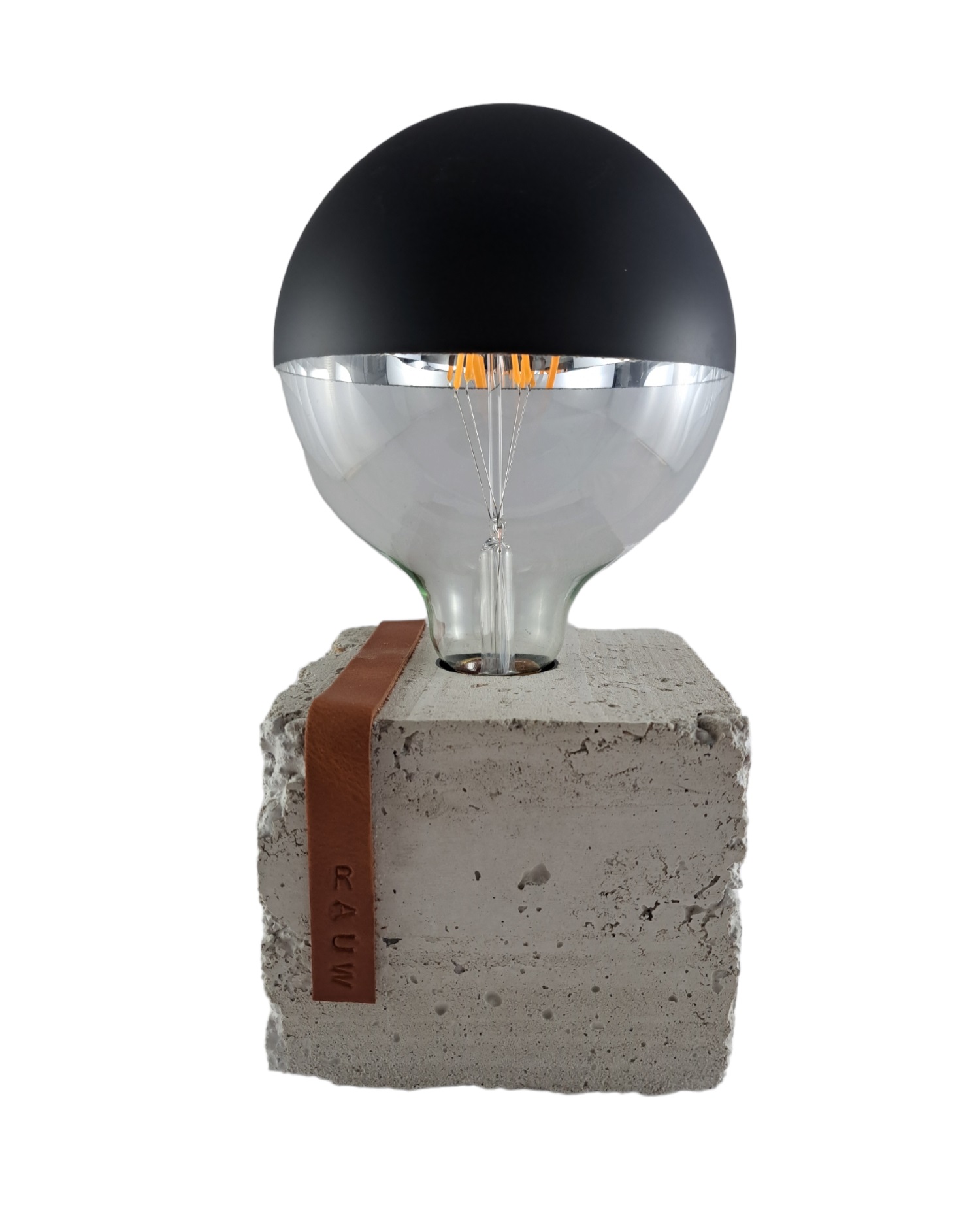 Ausgefallene Tischlampe Beton Grau Braun Lederband Zement Lampe
