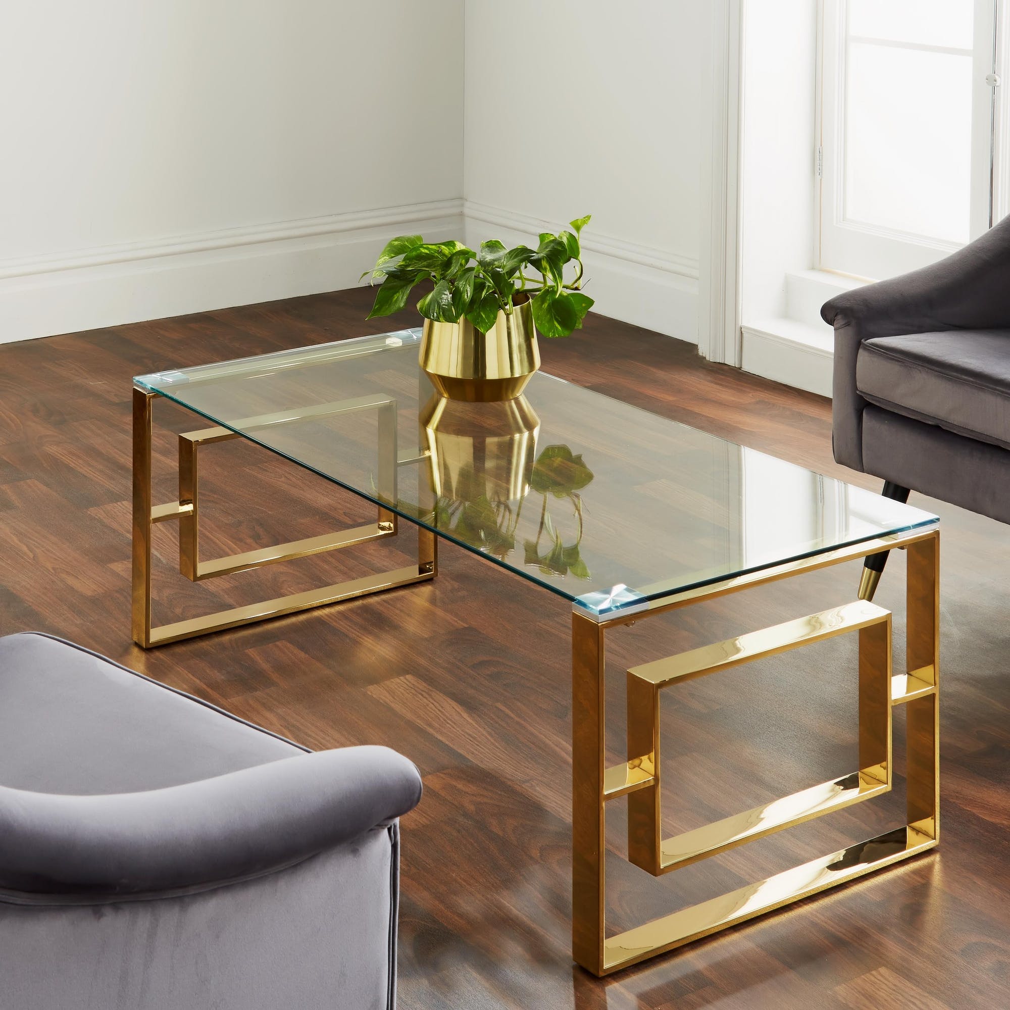 Couchtisch Gold Glas 120cm Ellie Metall Tisch Beistelltisch