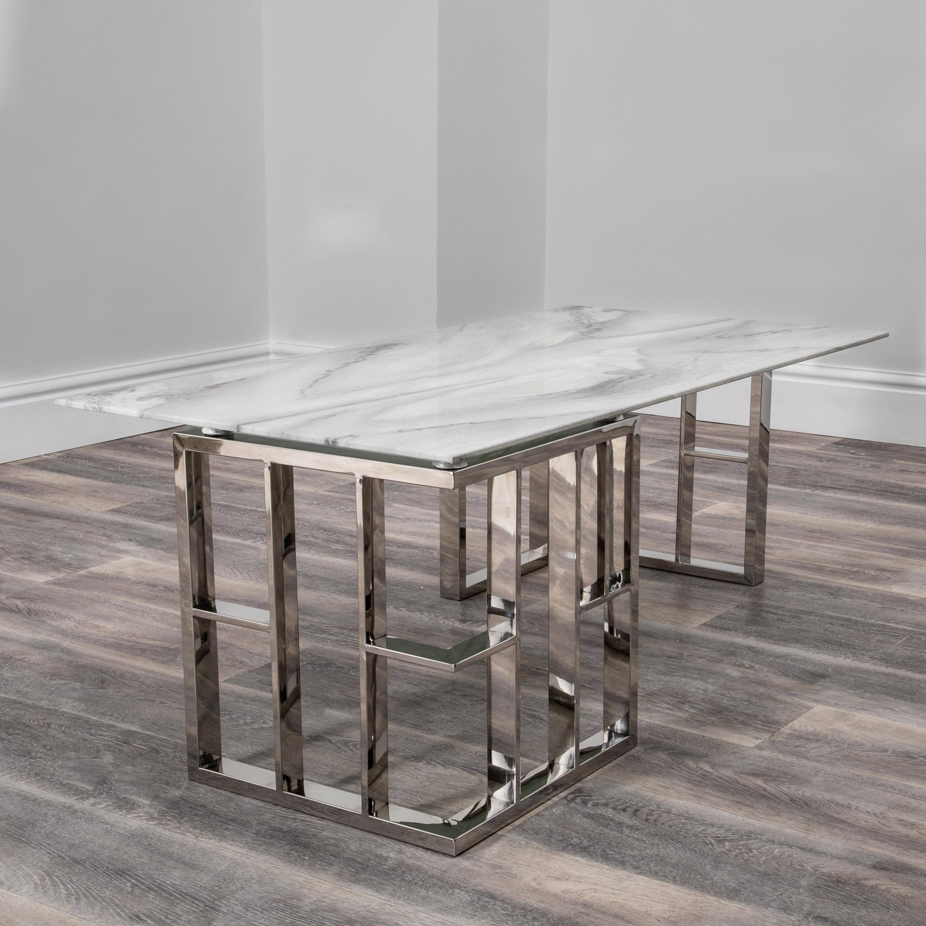 Couchtisch Chrom Silber Marmor Manhattan Metall Tisch Beistelltisch