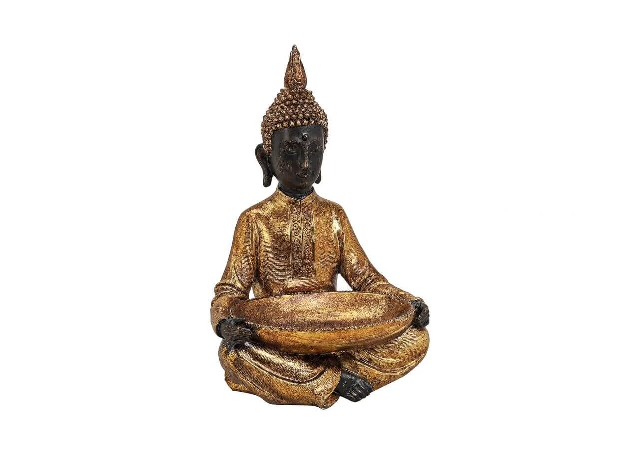Buddha 38cm sitzend in Gold Braun Figur Modell Mönch Statue Buddhafigur