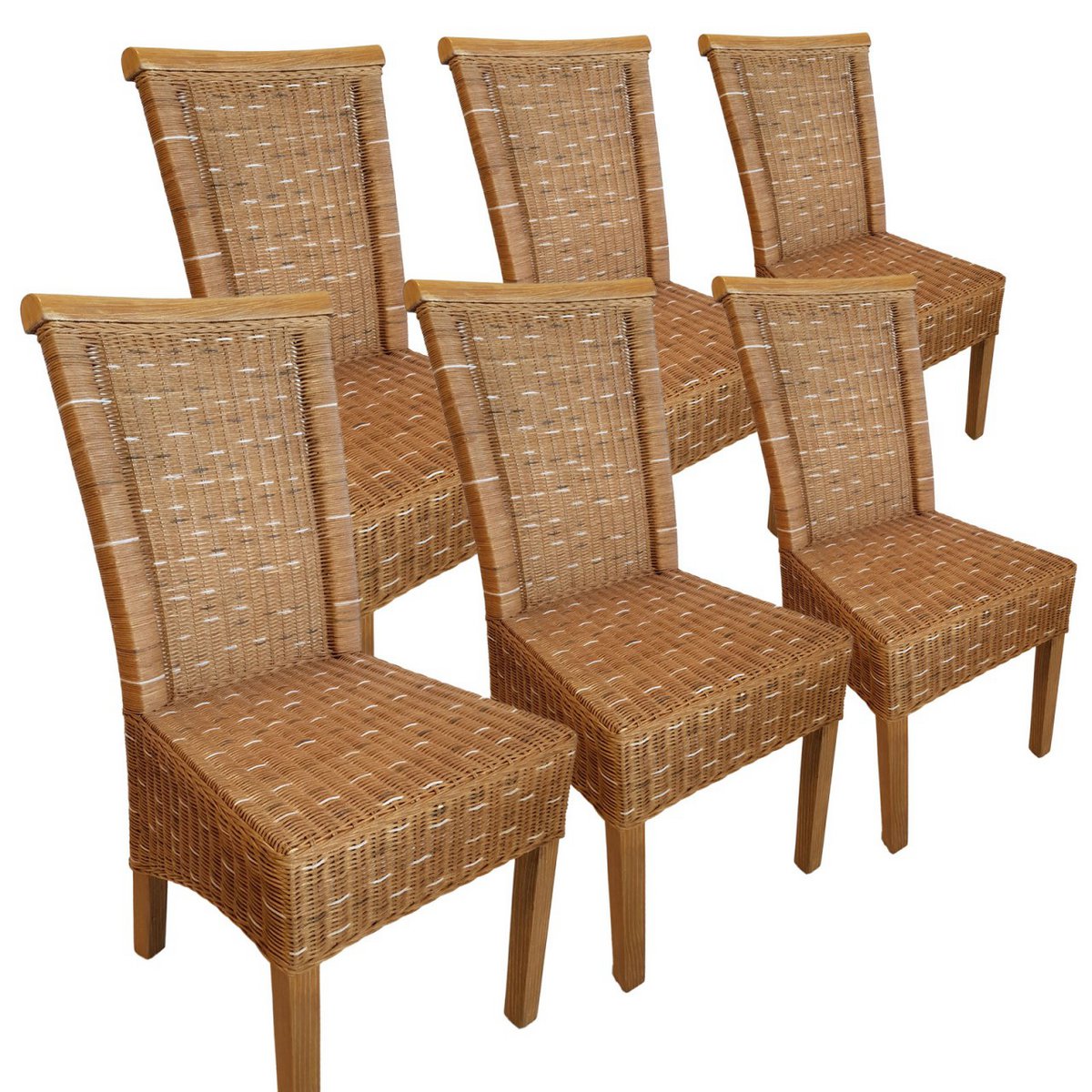 Esszimmer-Stühle Set Rattanstühle Perth 6 Stück braun Sitzkissen Leinen weiß