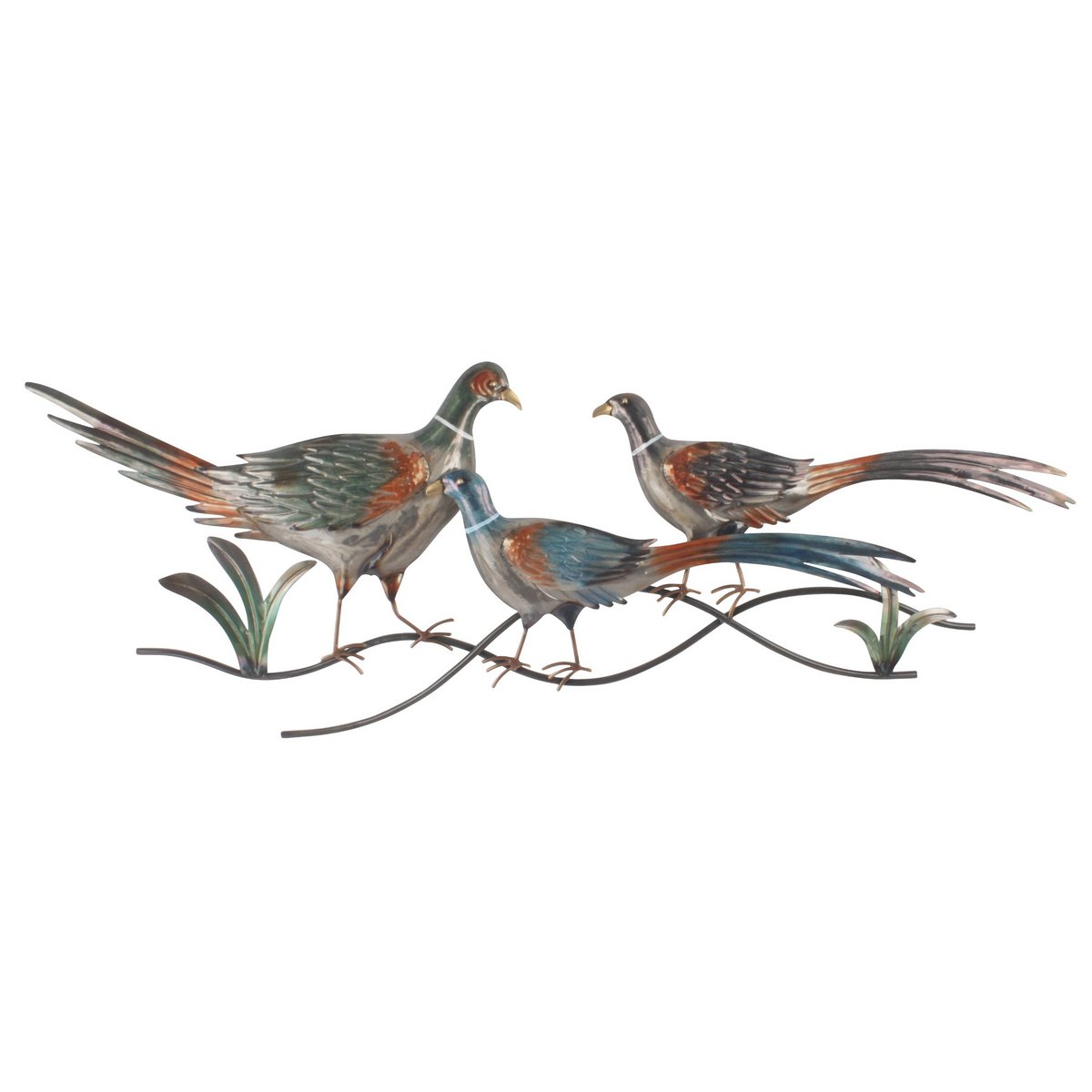 Paradies für drei - 106x36 cm Wanddeko Vögel Wandbild Metall Wand Dekoration 3D Artishoque