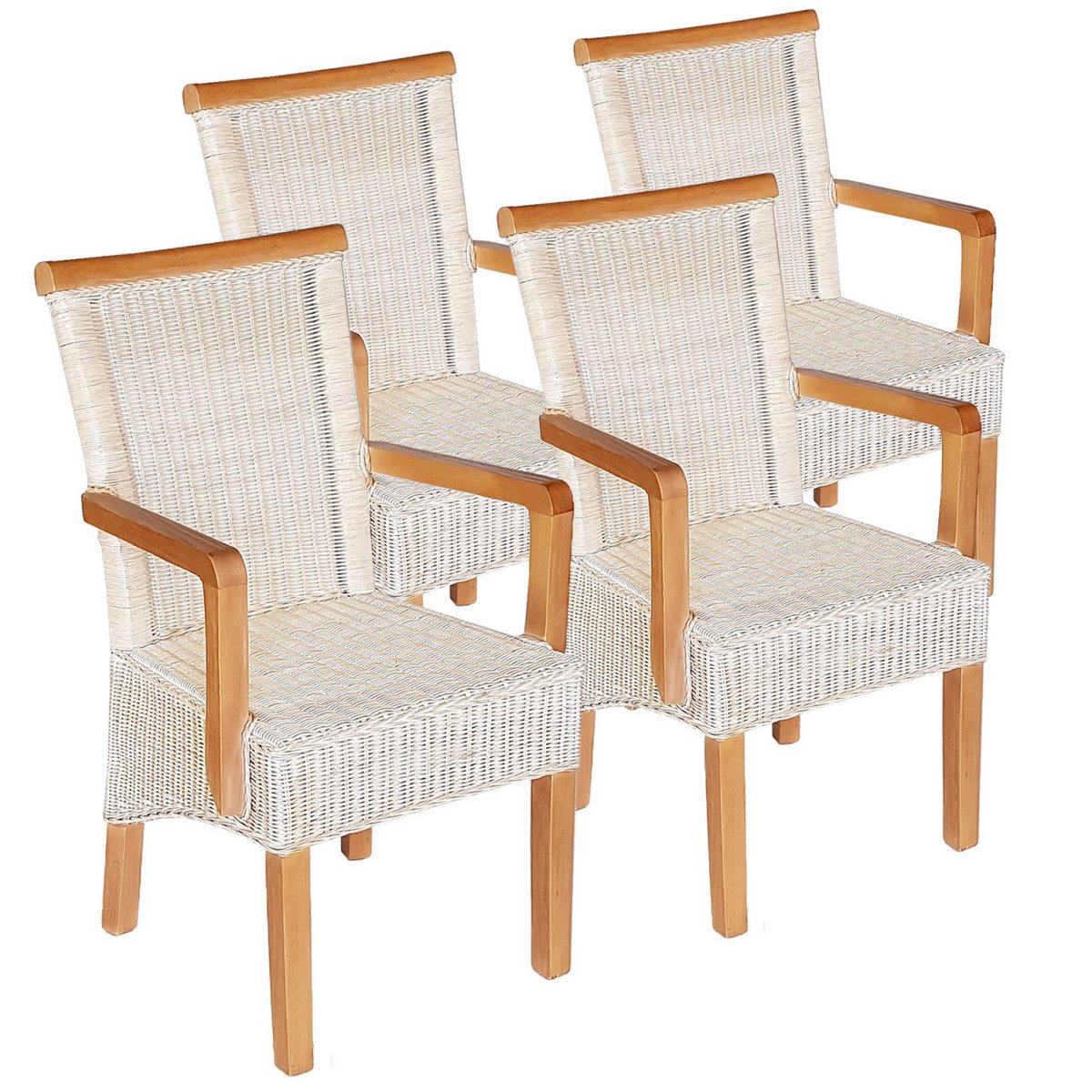 Esszimmer Stühle Set mit Armlehnen 4 Stück Rattanstühle Stuhl weiß Perth