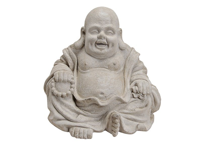Happy Buddha 35cm Grau Marmor Optik Figur Modell Mönch Buddhafigur Statue
