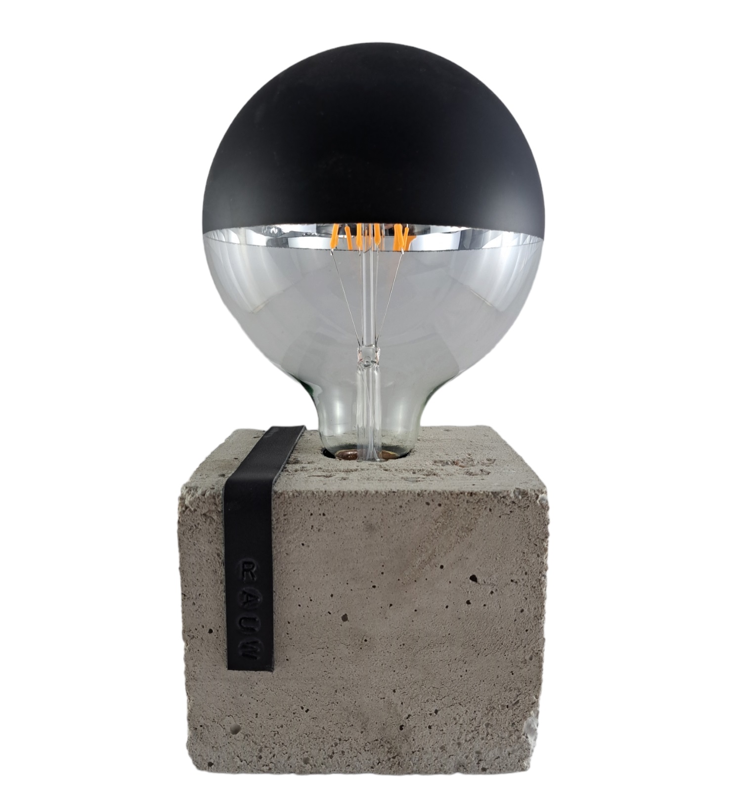 Ausgefallene Tischlampe Beton Grau Schwarz Lederband Zement Lampe