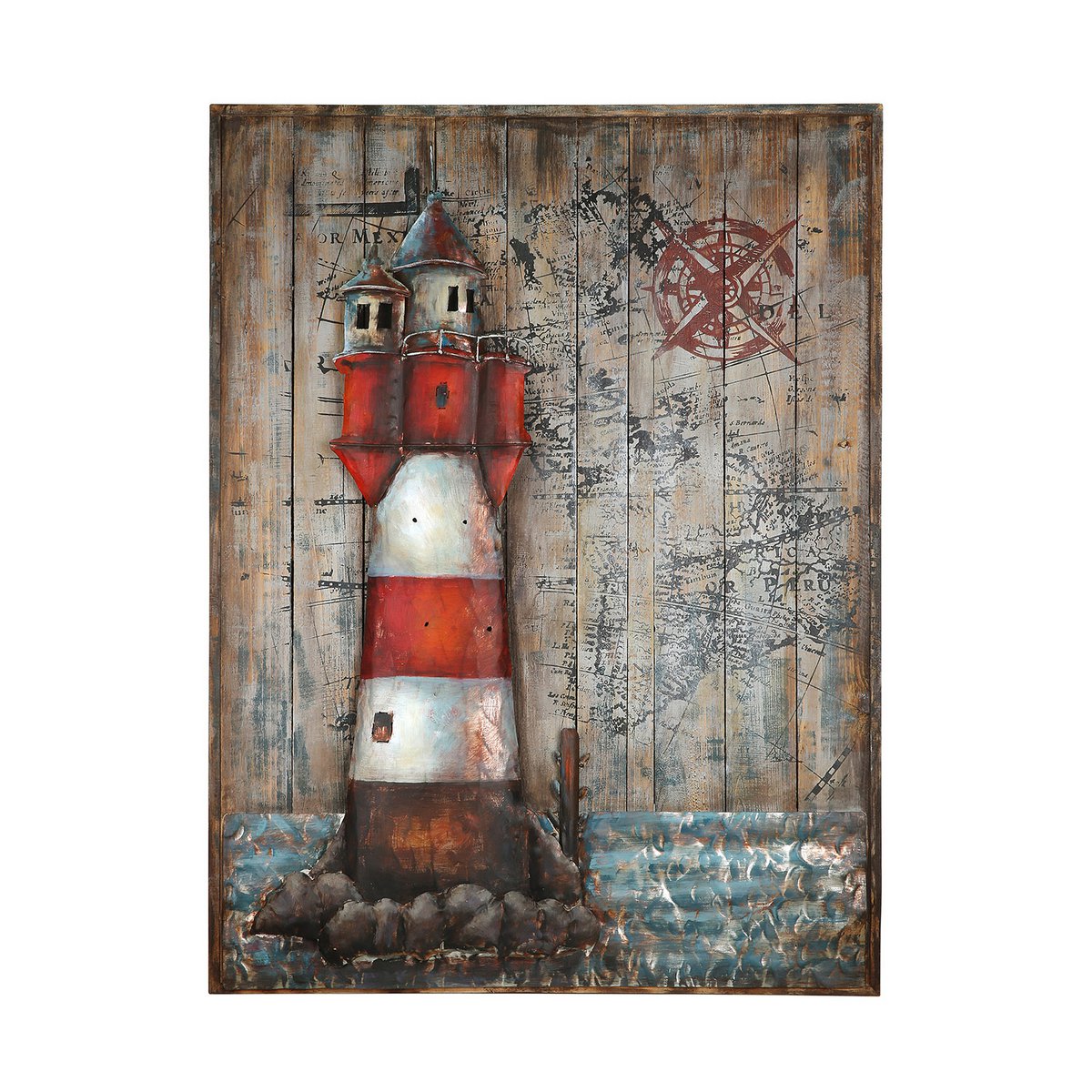 Gilde Wandbild Metall Bild Leuchtturm 100x75cm auf Holz Gemälde 