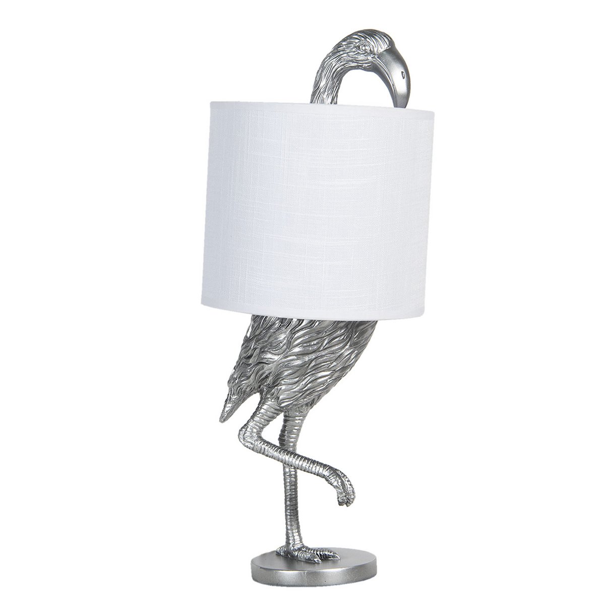 Tischleuchte Flamingo Silber Weiß Ø 20x50 cm Tischlampe Lampe Clayre & Eef