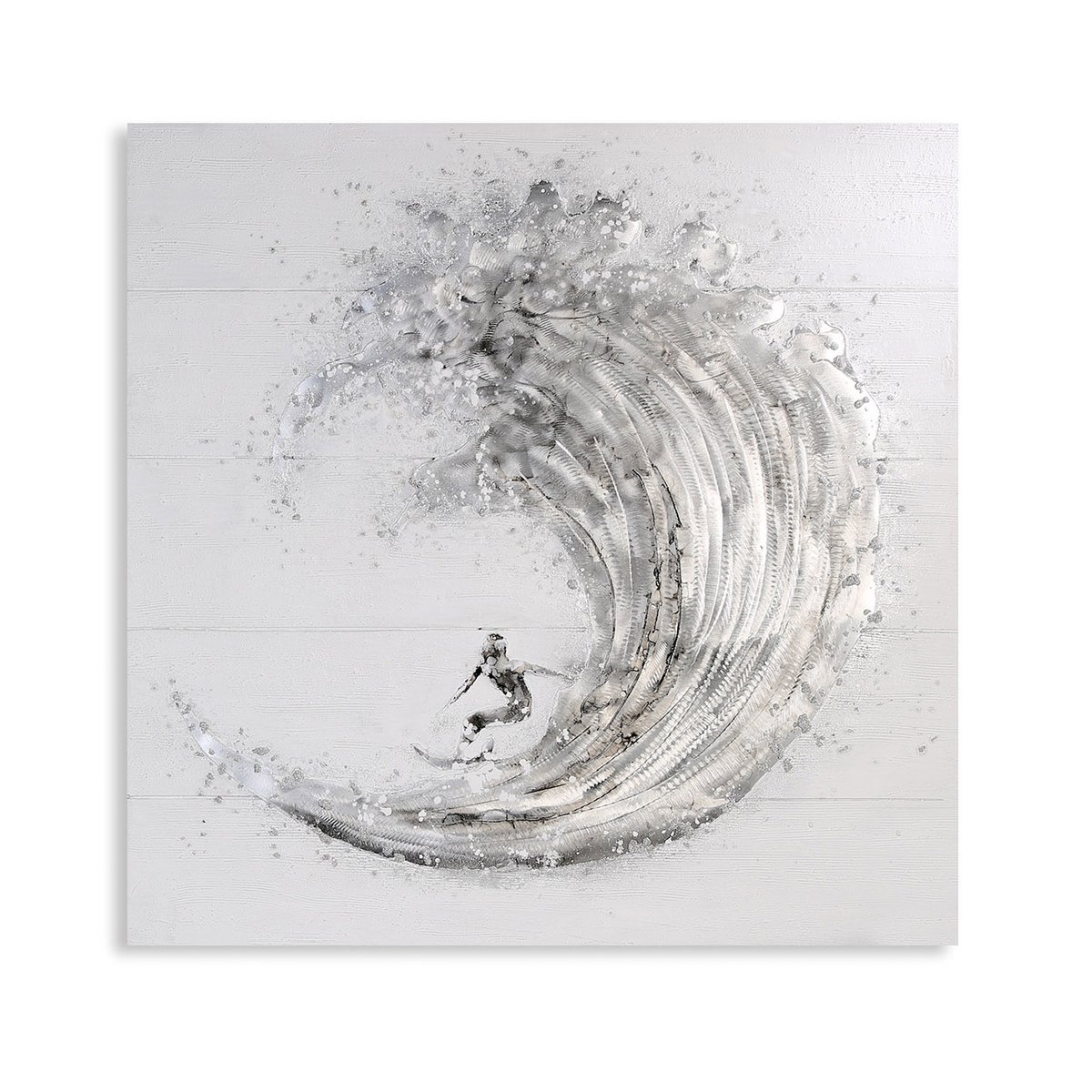 Gilde Wandbild Surfer weiß grau silber Welle 100x100cm Bild 