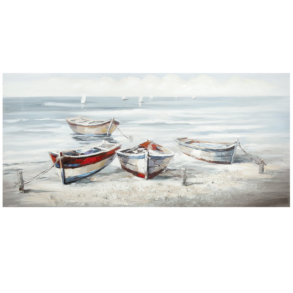 Gilde Wandbild Holz Leinen Bild Schiff Strand Boote Gemälde