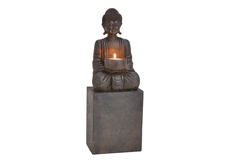 Teelichthalter Buddha 35cm Grau Figur Modell Kerze Mönch Buddhafigur Statue