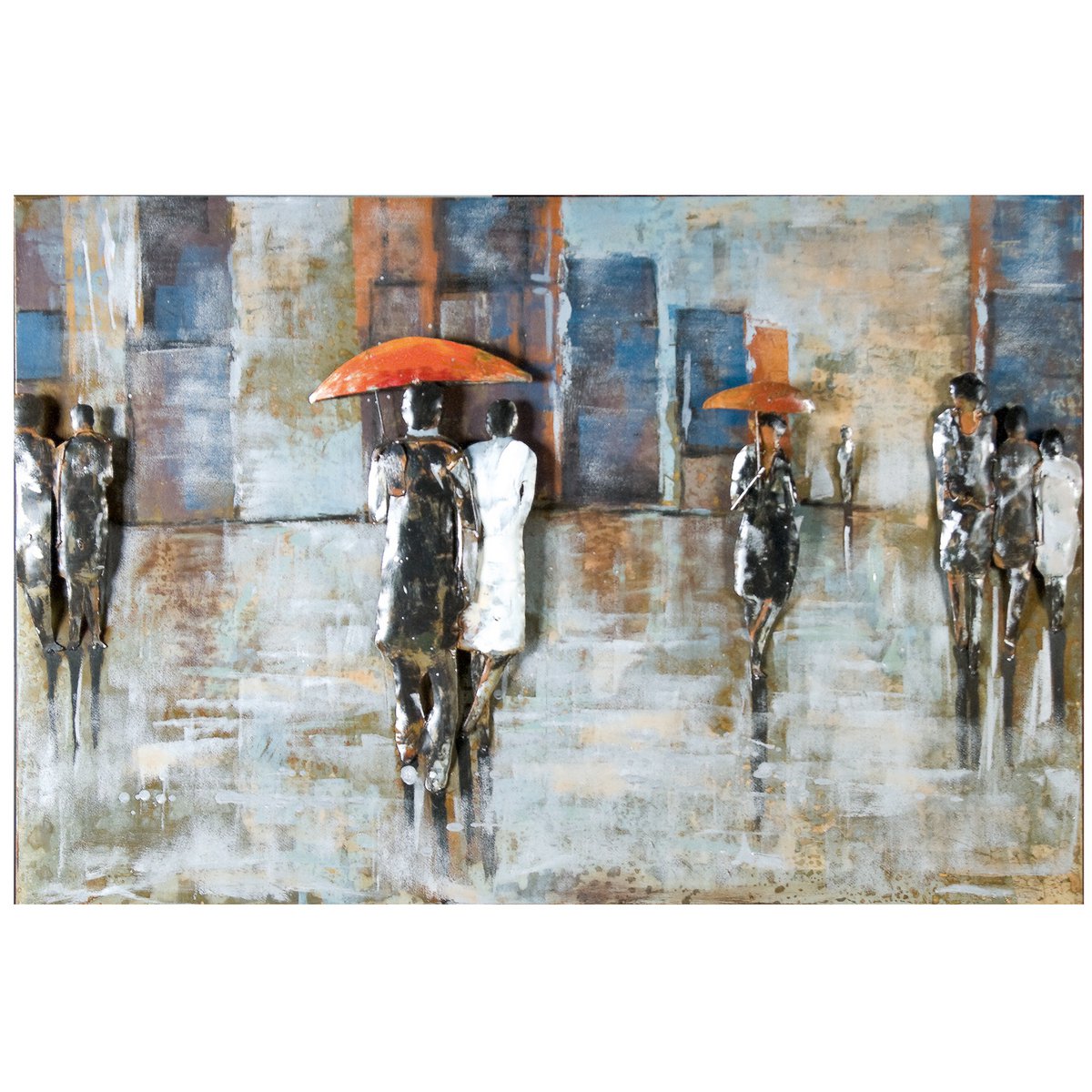 Gilde Wandbild Metall Bild Rainy Day 120x80cm Regen Regenschirm Gemälde