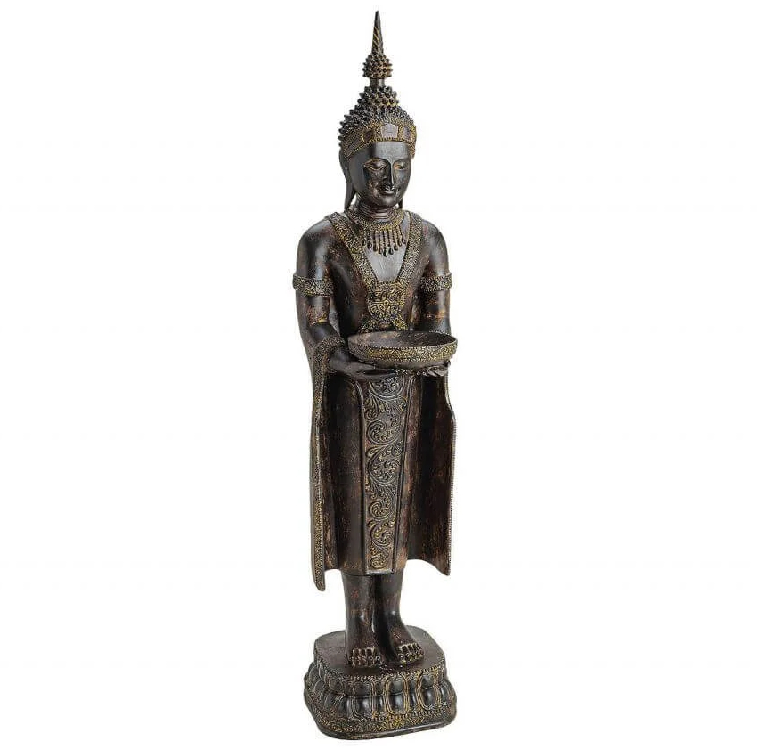 Buddha Figur Braun 80cm stehend Grau Modell Mönch Statue Buddhafigur