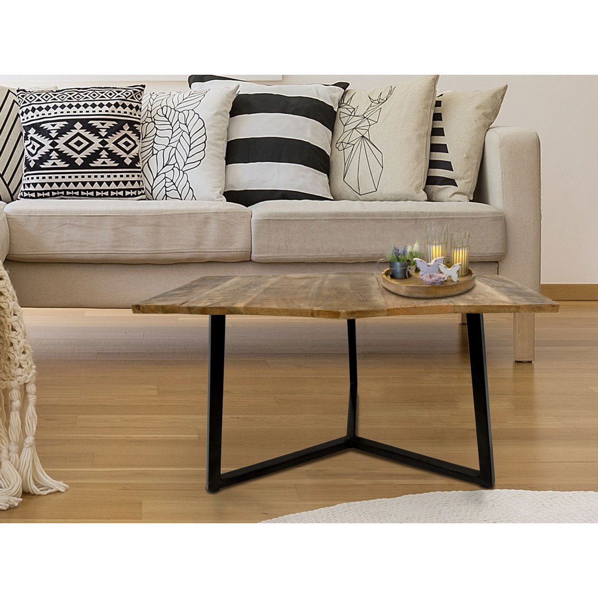 Beistelltisch 56 x 47 cm nachhaltig Wohnzimmer Tisch Couchtisch Nizza Metall-Gestell schwarz - weiß variant: reinweiß - tabacco,color: white