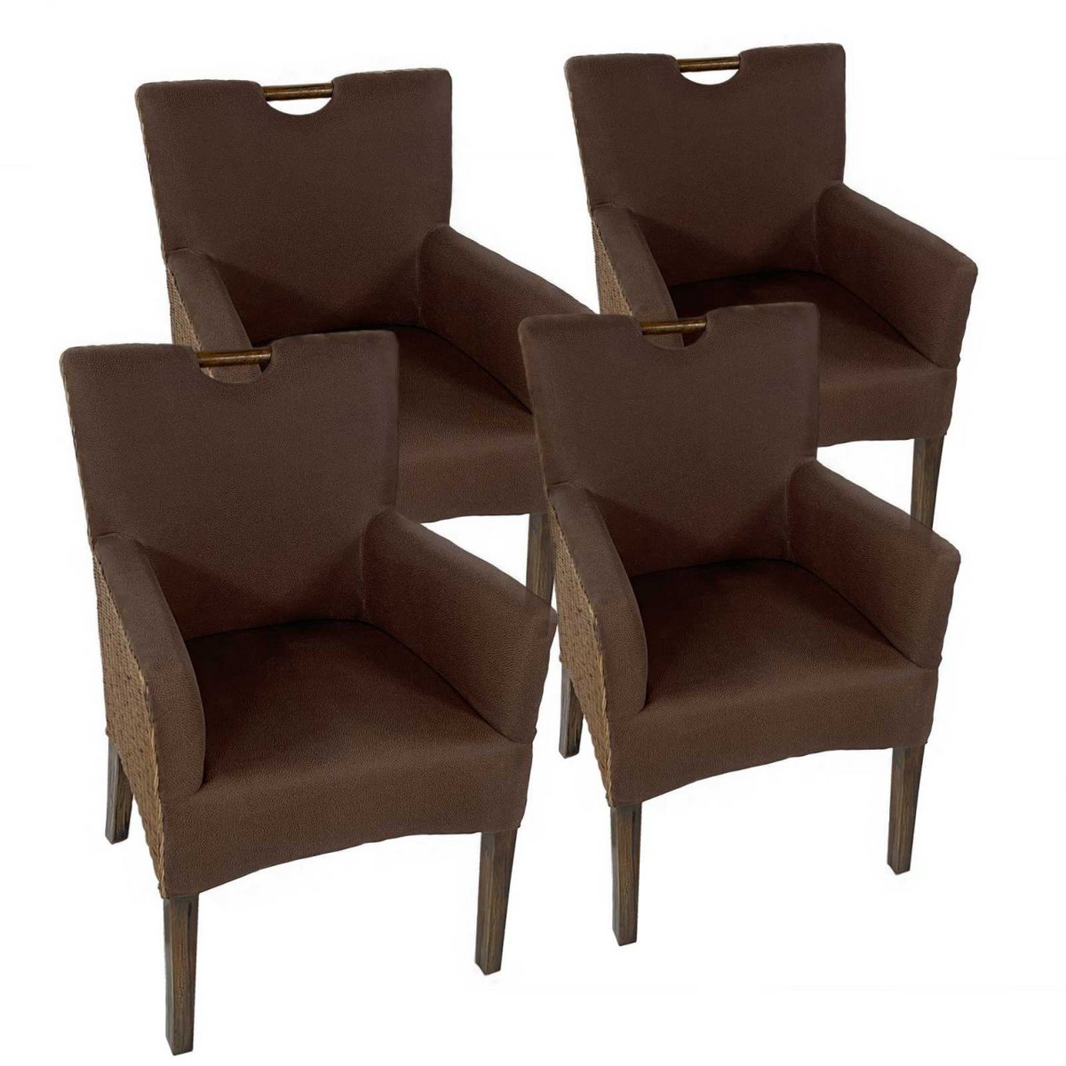 Esszimmer Stühle Set 4 Stück Rattan Armlehner Sessel Bilbao vollgepolstert Polster prairie brown