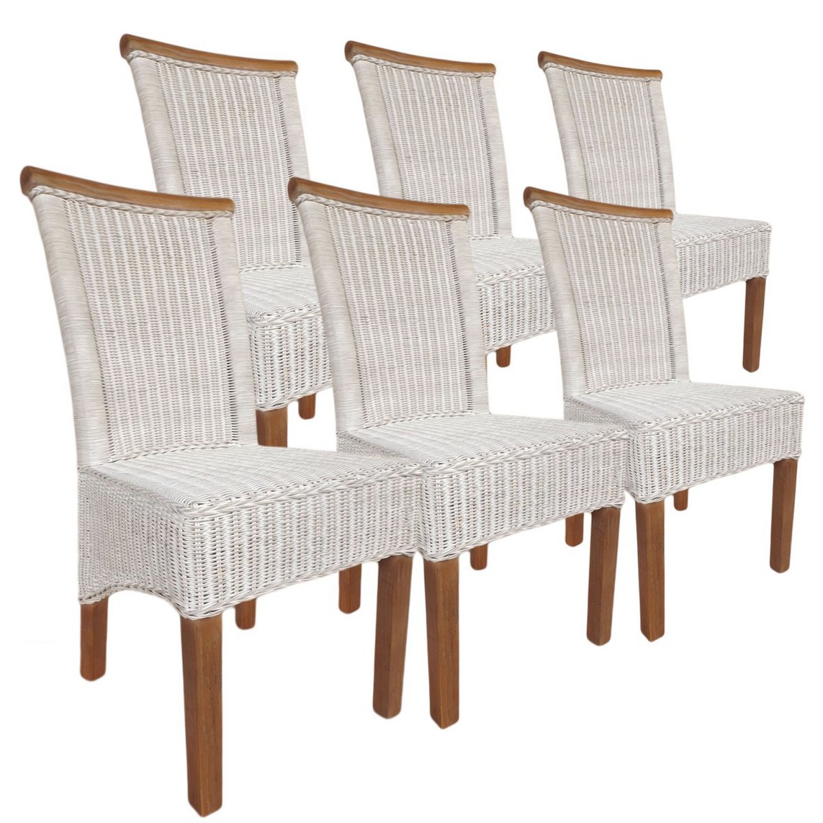 Esszimmer-Stühle Set Rattanstühle Perth 6 Stück weiß Sitzkissen Leinen weiß