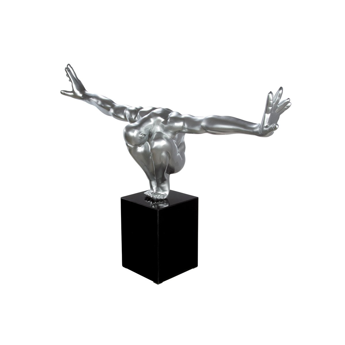 Gilde Skulptur Cliffhanger auf Sockel Silber Mann Klippenspringer Tänzer