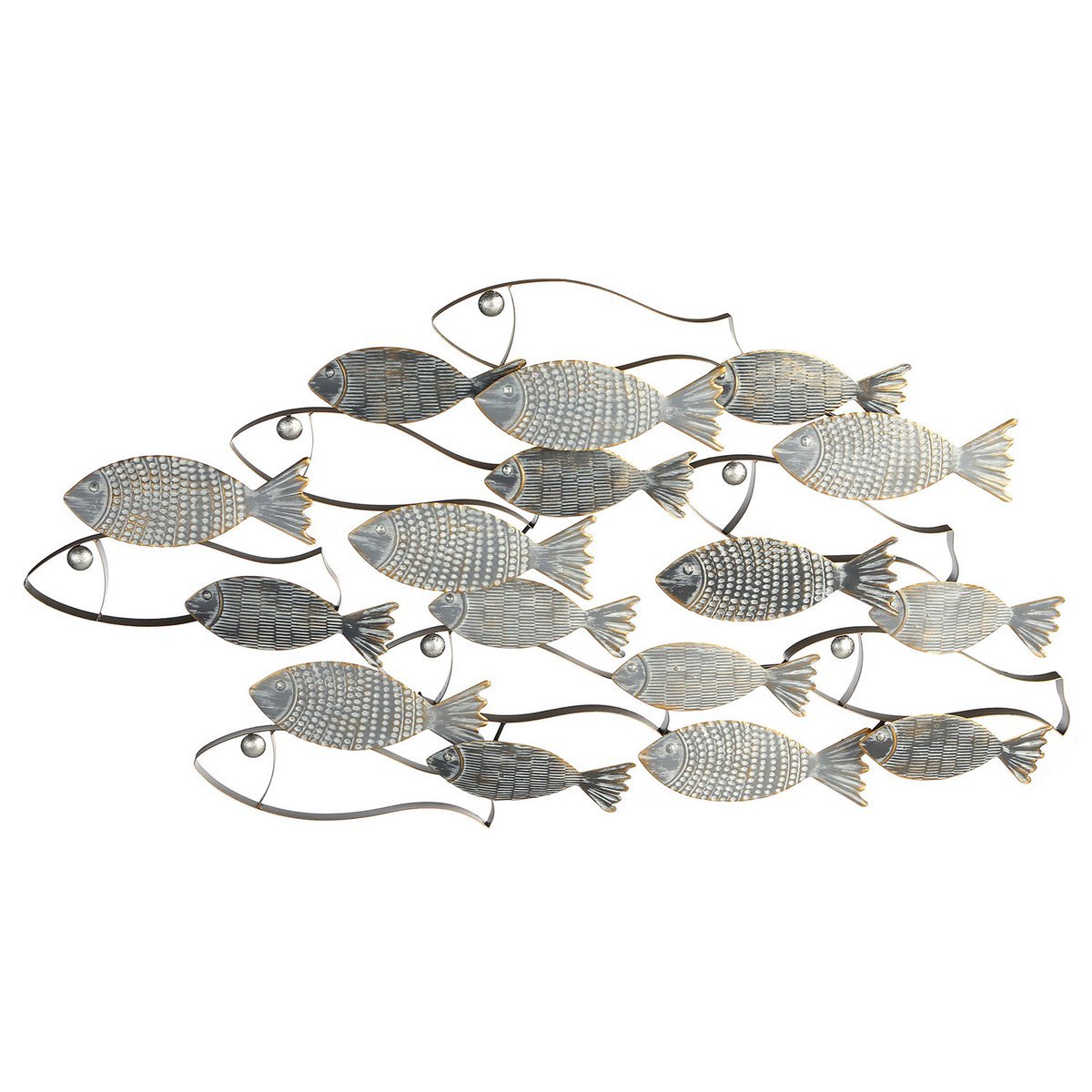 XL Gilde Wandbild Fischschwarm Metall 90cm Fische Bild Fisch Silber