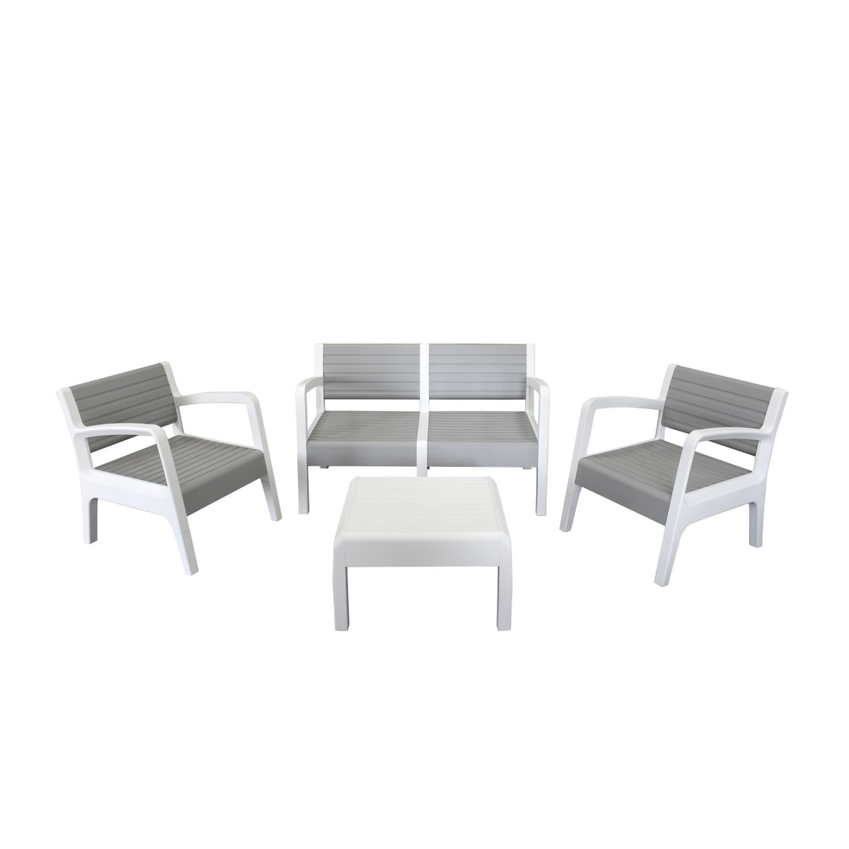 Garten Möbel Set Miami Weiss Grau Sessel Sofa Tisch Sitzgruppe Lounge