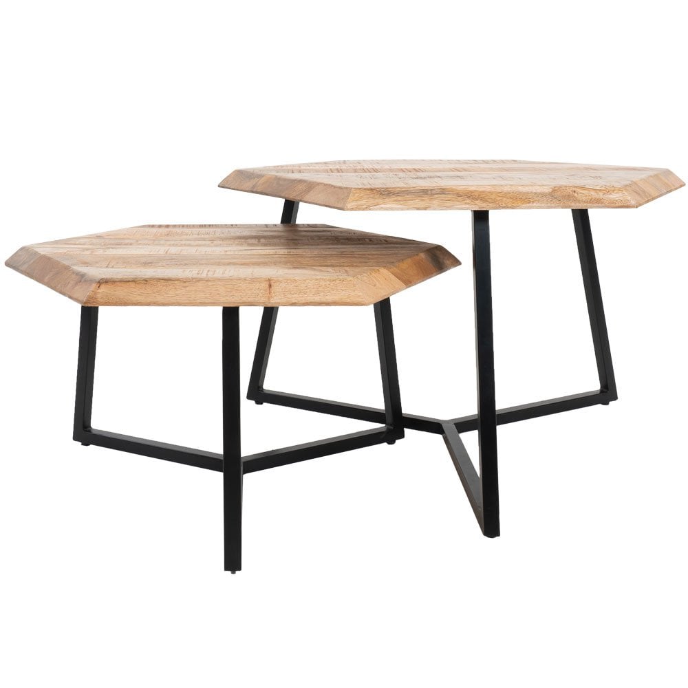 Couchtisch Kiara – 2er-Set – Achteckige Tische – Mangoholz Beistelltisch Sofatisch kleiner Tisch Couch