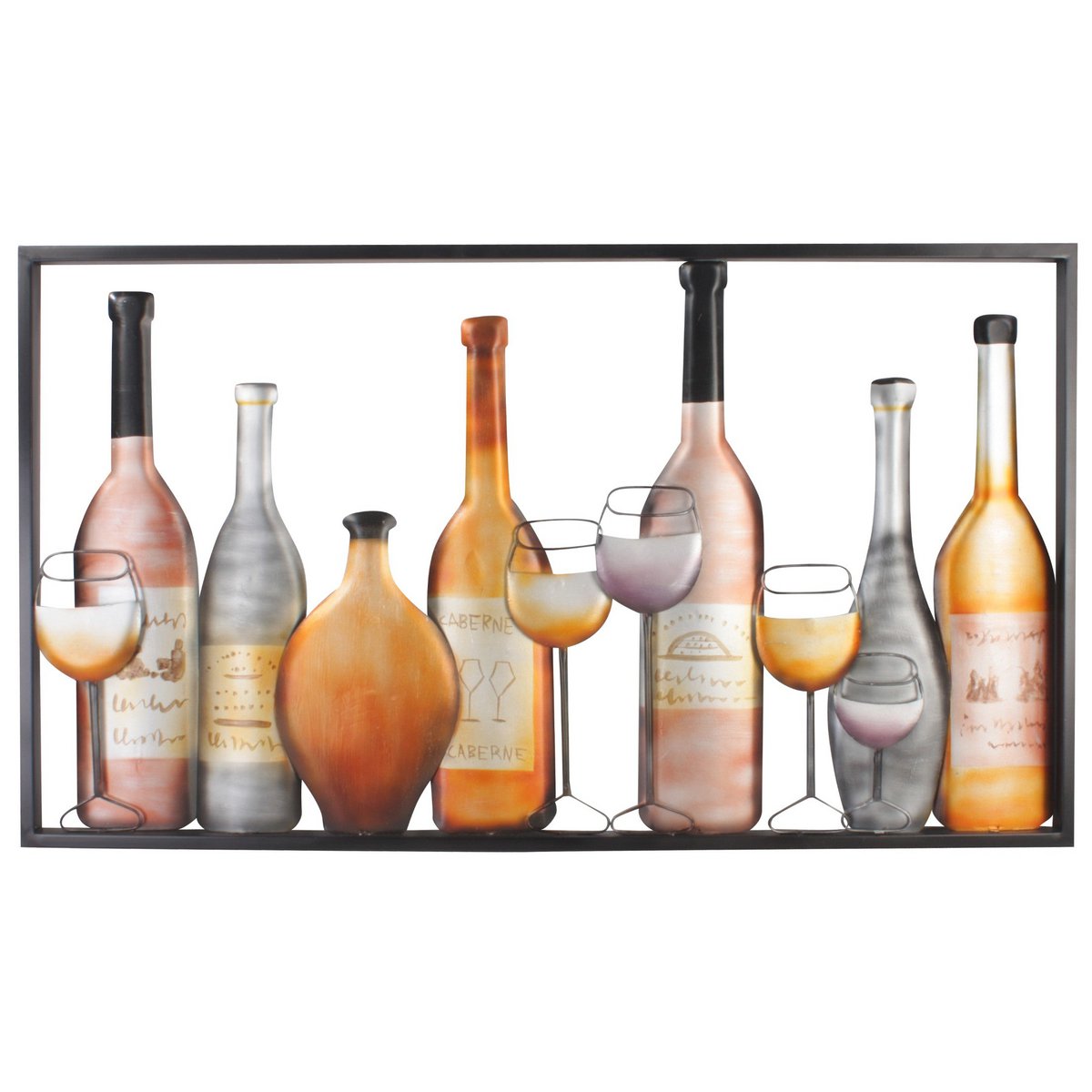 Flaschen und Gläser – 100x57 cm Wanddeko Weinflasche Wandbild Metall Wand Dekoration 3D Artishoque