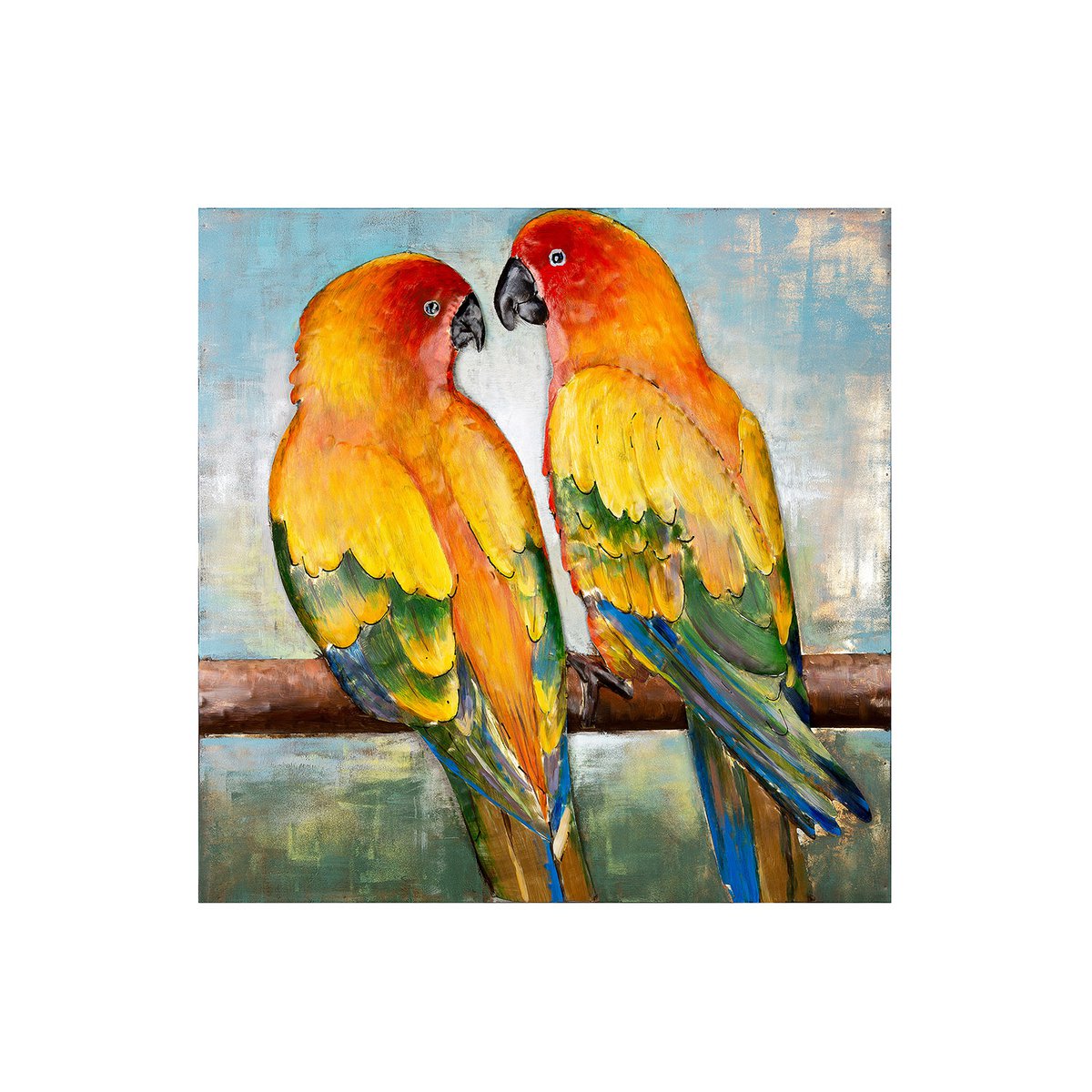 Gilde Wandbild Papagei 80x80cm Metall Bild Die Unzertrennlichen Gemälde