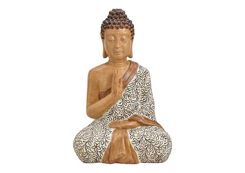 Buddha Holz 50cm Braun Beige Holzoptik Figur Modell Mönch Statue