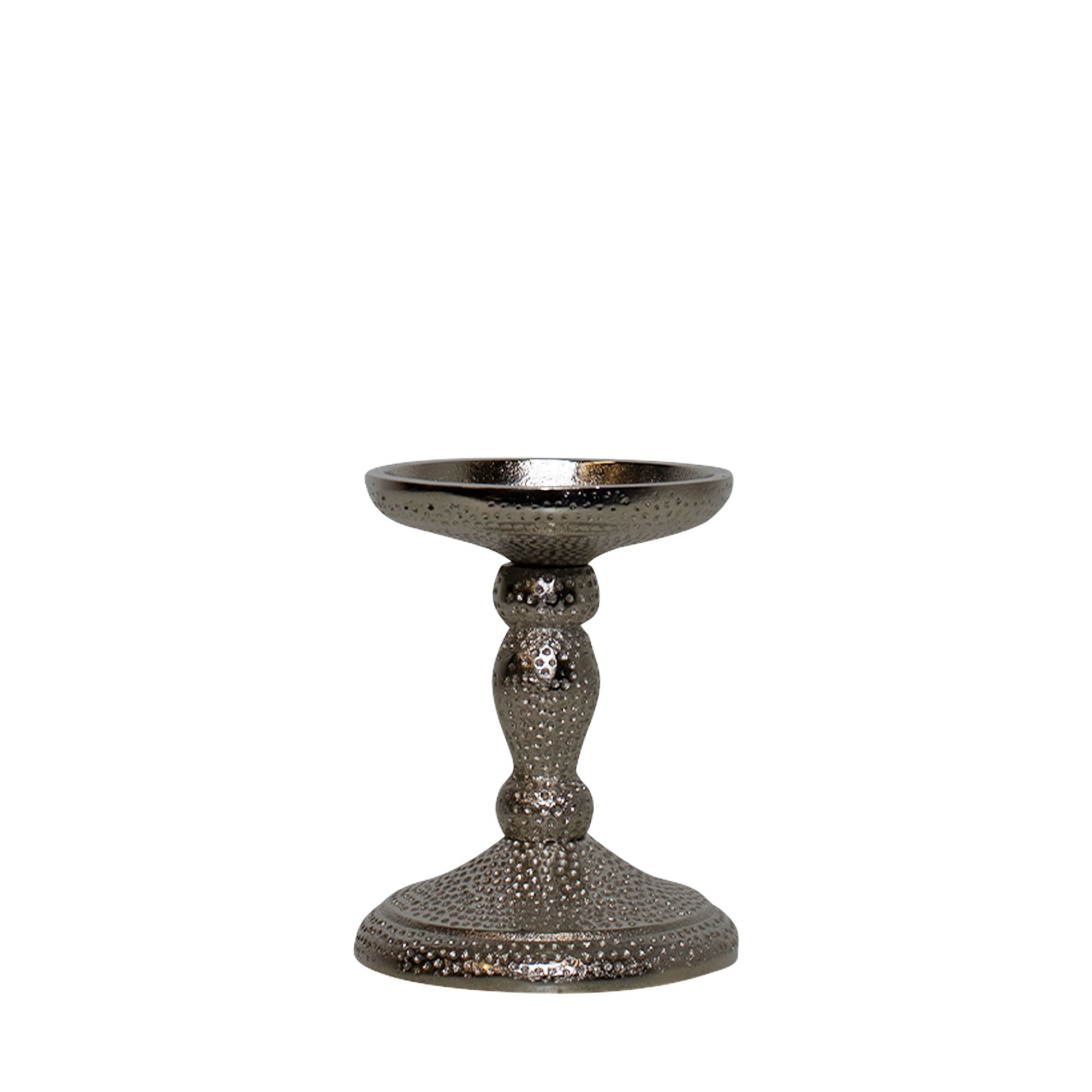 Kerzenleuchter Silber 12cm Hammerschlag einflammig Metall Stumpenkerze Kerzenständer Antik Barock