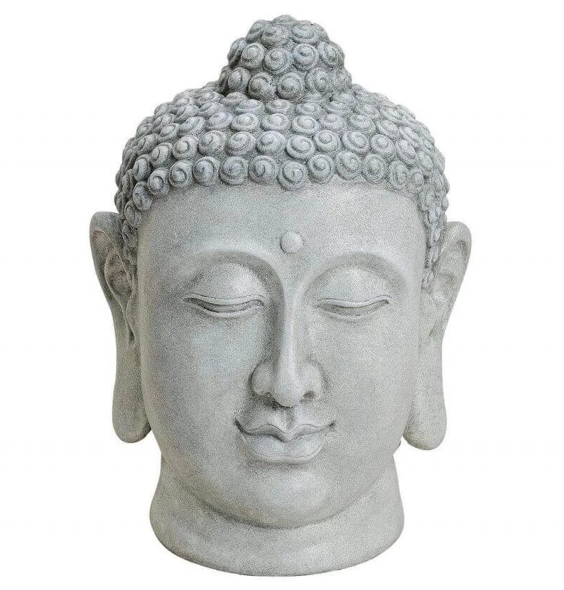 Buddhakopf Buddha Grau 48cm Figur Modell Mönch Stein Statue Kopf