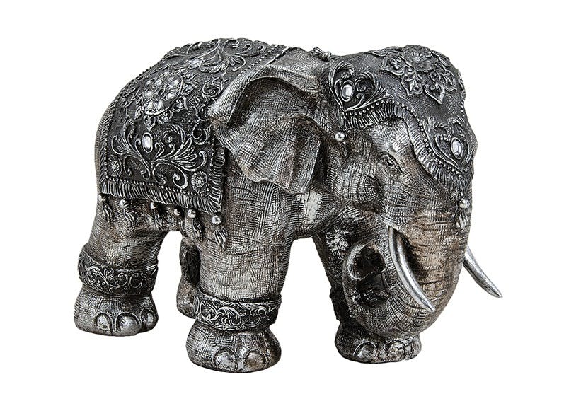 XL indischer Elefant 40cm Silber Metall Optik Indien Figur Elephant Modell
