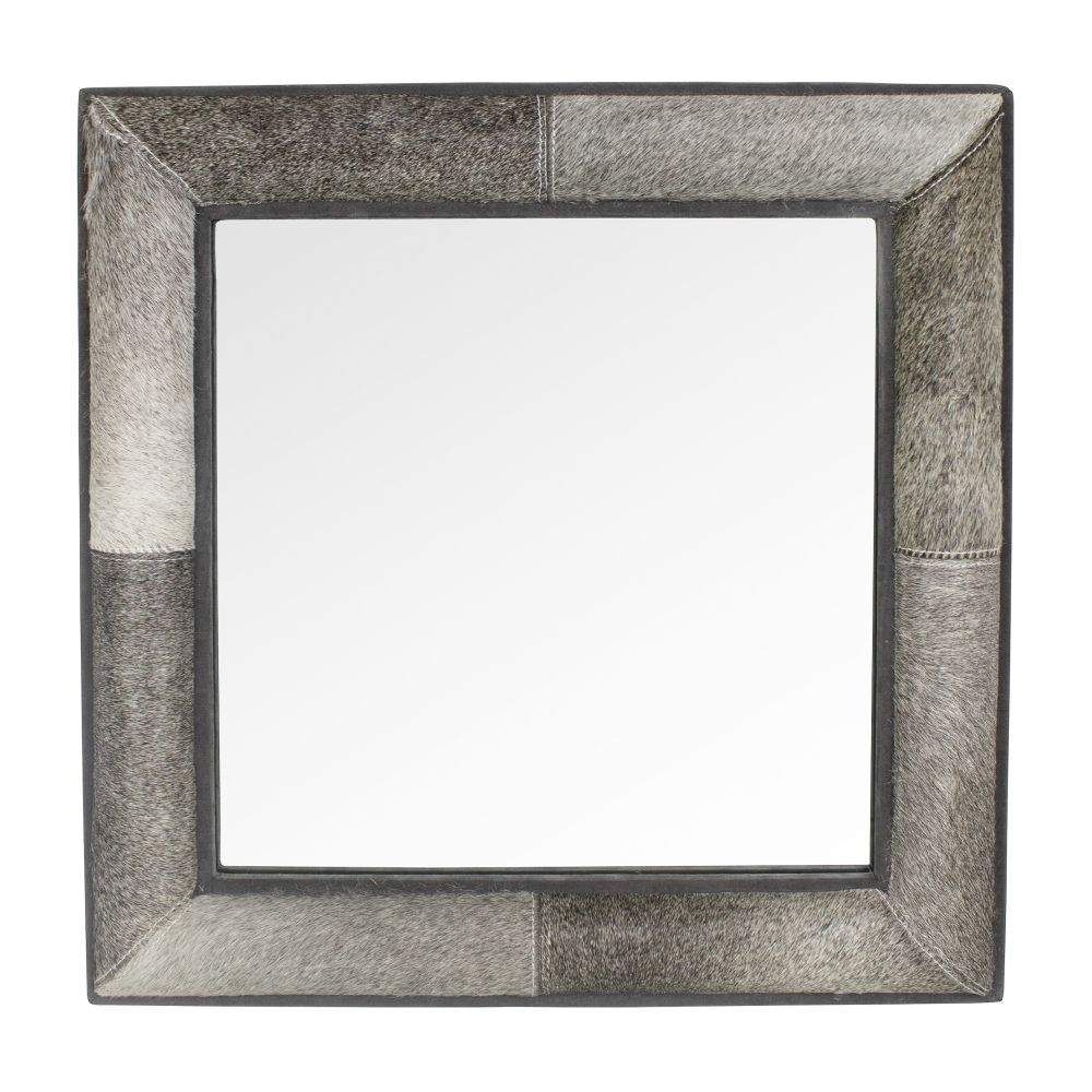 Wandspiegel Spiegel Kuhfell quadratisch 50cm Grau Rahmen Kuh Kuhfellrahmen