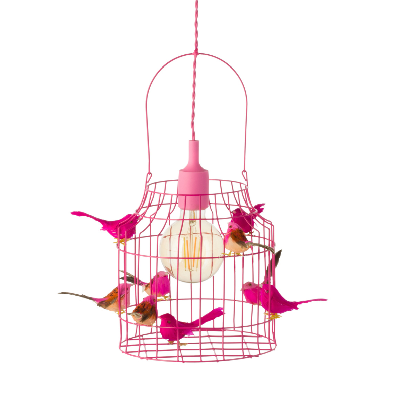 Edle Hängelampe Vogelkäfig Rosa Pink Vogel Deckenlampe Käfig Lampe