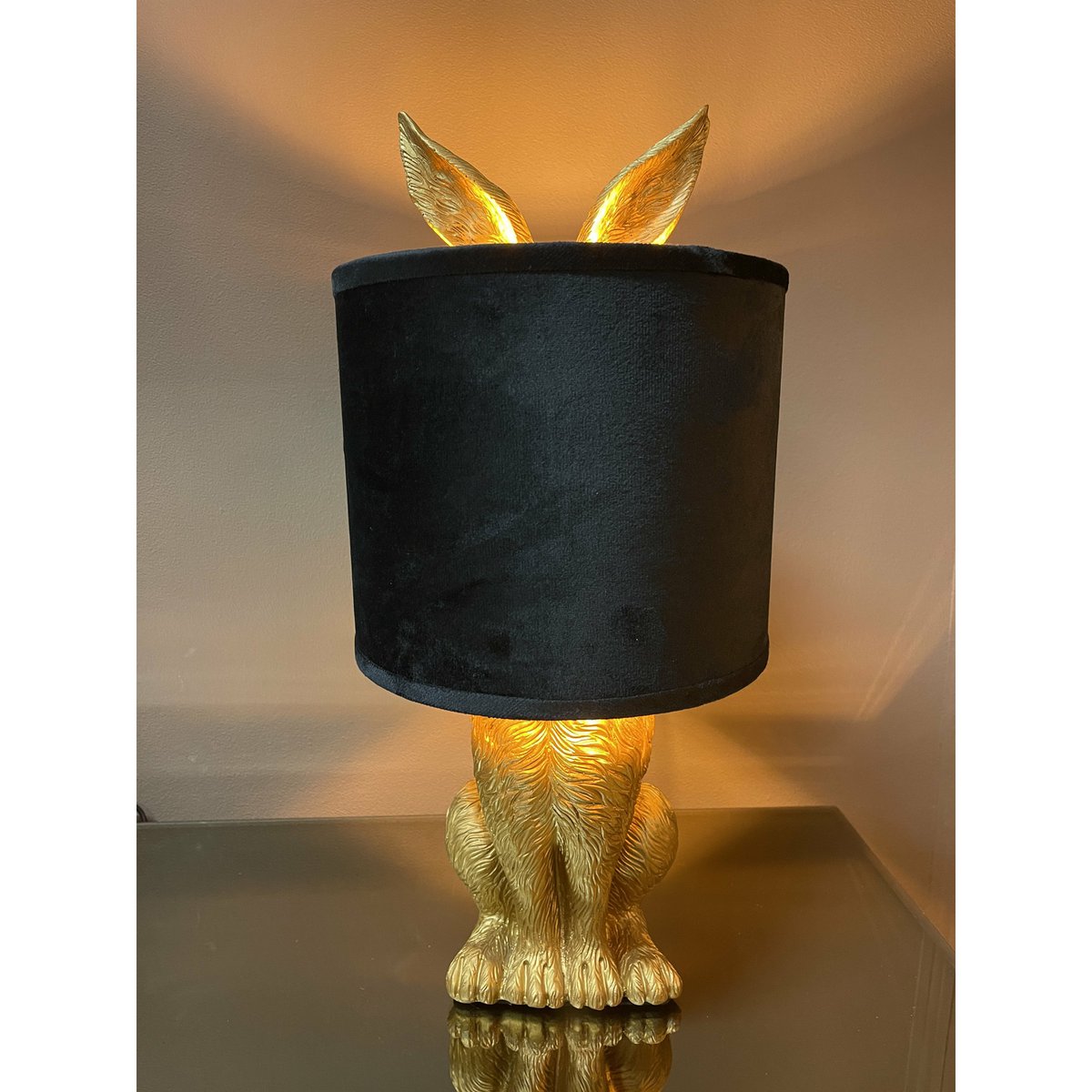Tischlampe Hase Lampe Gold Schwarz Schirm Tier Tischleuchte