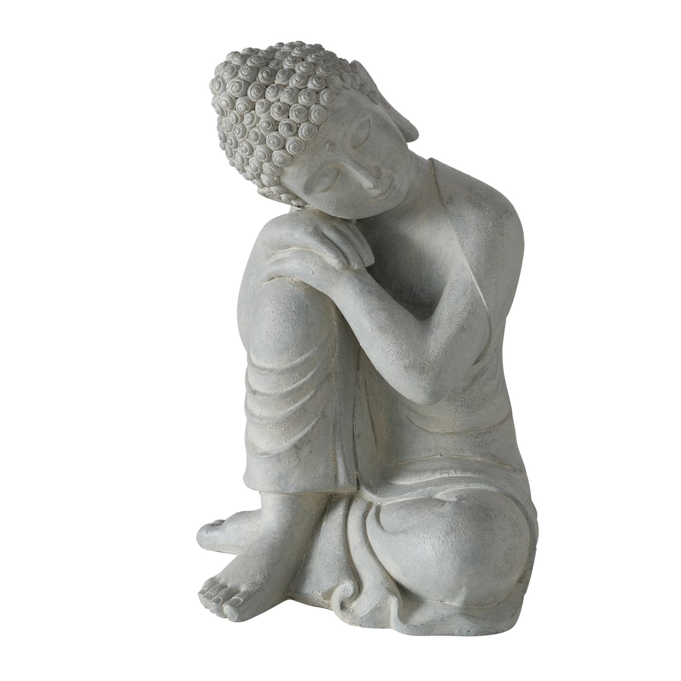 Buddha Grau 40cm Antik Figur knieend Modell Hellgrau Marmor Mönch Buddhafigur